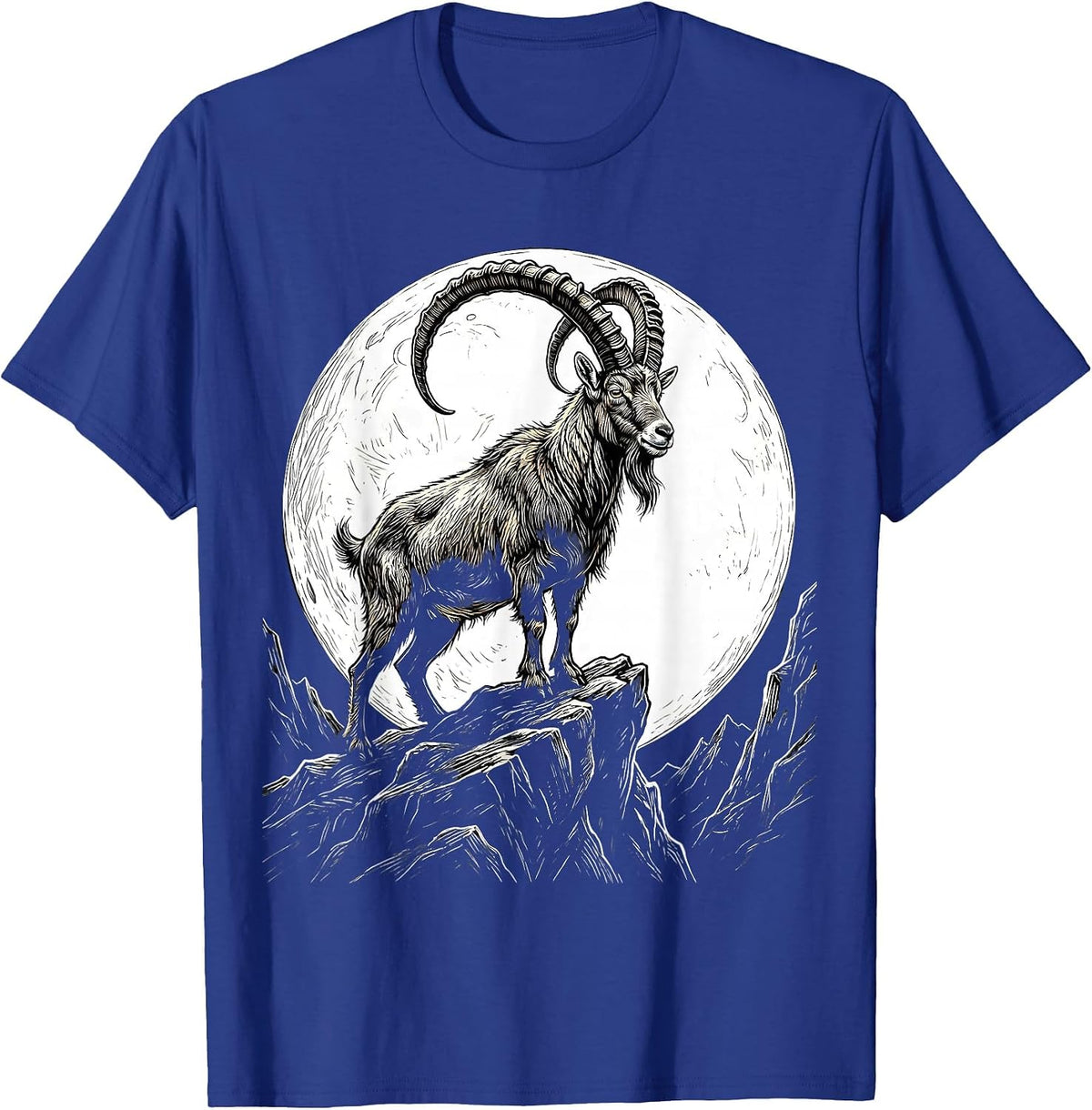 Men's Goat Silhouette Full Moon Graphic Design T-Shirt - Royal Blue