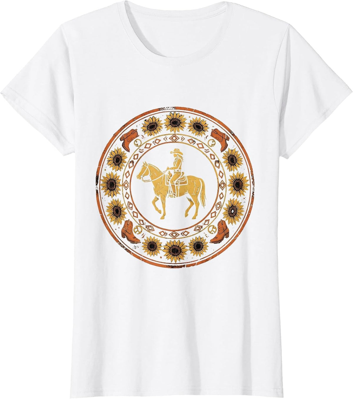 Cowgirl Silhouette Horseback Riding at Dusk T-Shirt - White