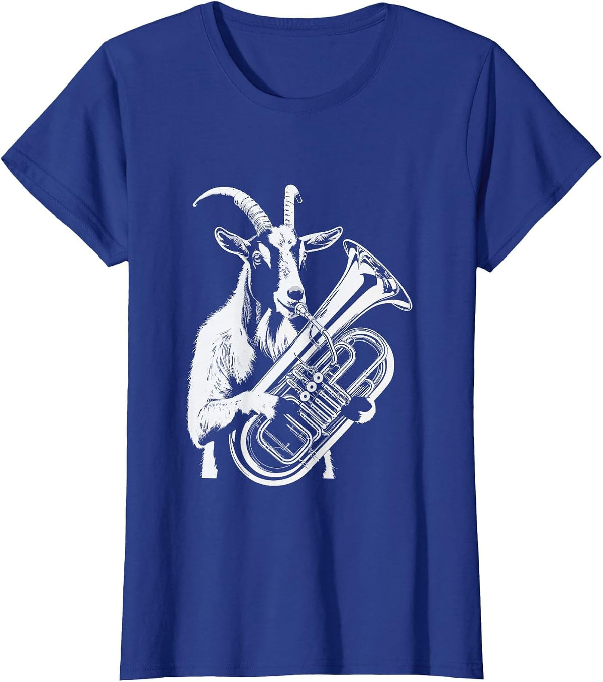 Goat Playing Tuba Music Animal Fun T-Shirt - Royal Blue