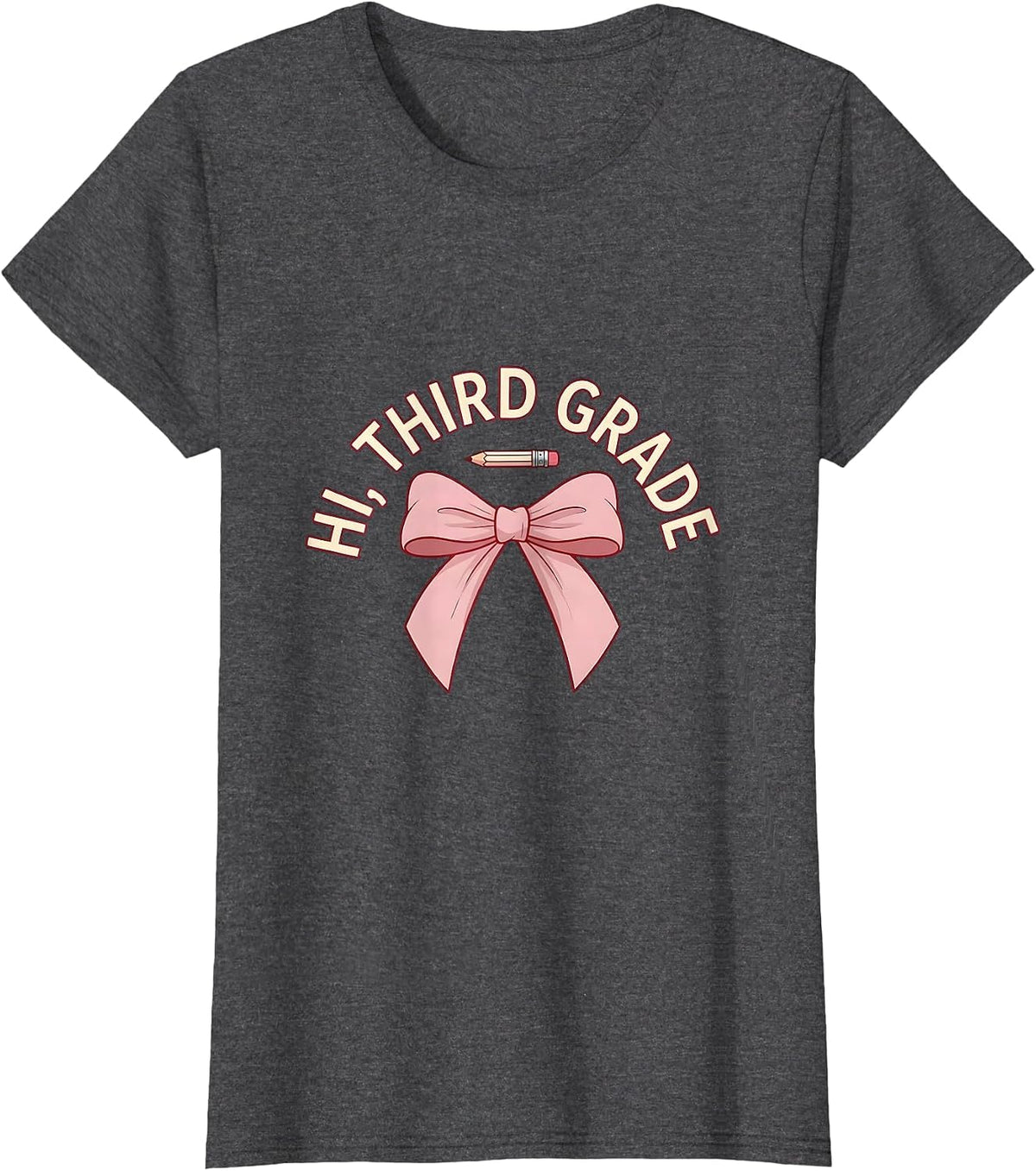Women's Hi, Third Grade Coquette Bow Back to School Teacher Gift T-Shirt - Dark Heather Grey