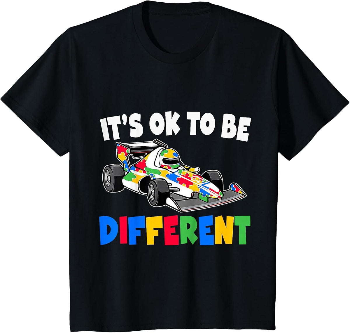 Racing Autism It's Ok to Be Different Autism Race Car T-Shirt - Black