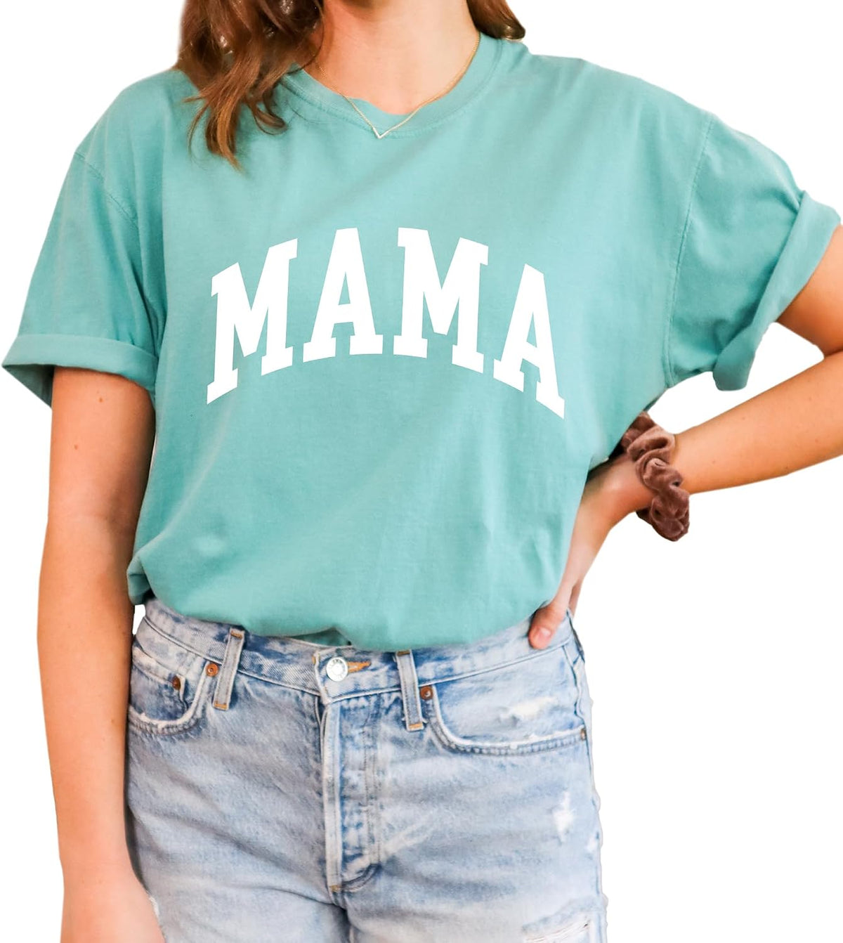Mama T-Shirt, Pregnancy Reveal to Mother, 100% Cotton Premium Quality, Retro Look Oversized Graphic Tee - Seafoam