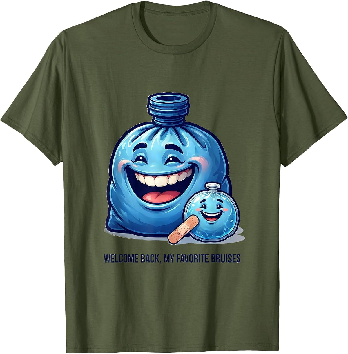 Men's Welcome Back My Favorite Bruises Funny School Nurse Ice Pack T-Shirt - Olive Green