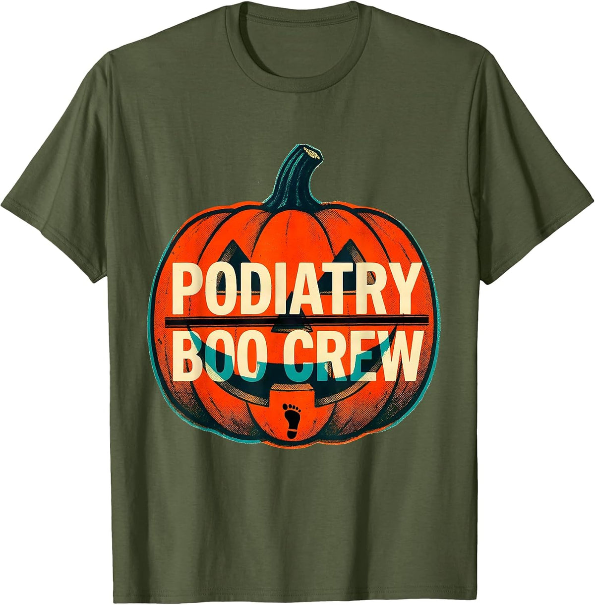 Podiatry Boo Crew Risograph Halloween Matching Occupational T-Shirt - Olive Green