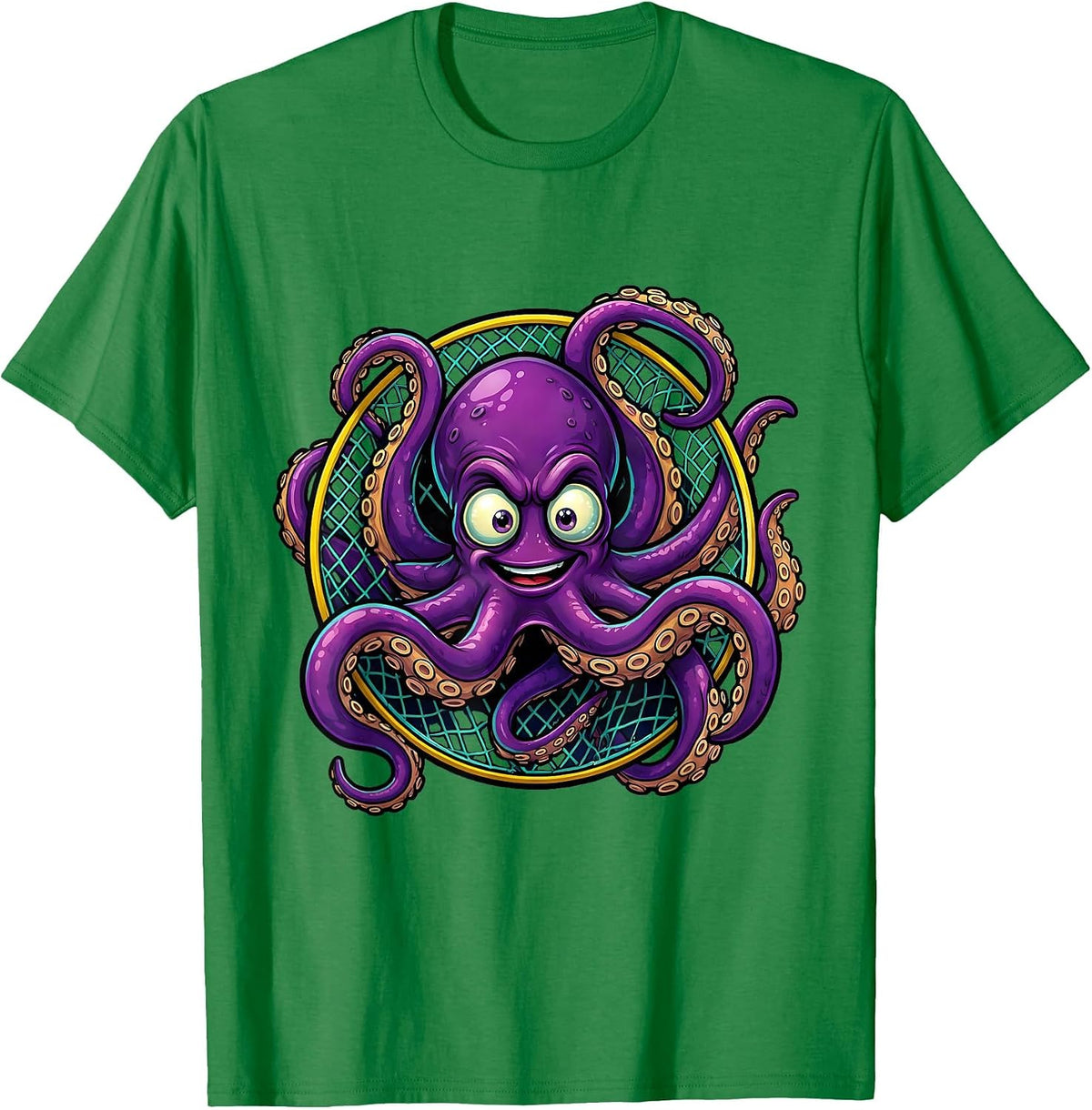 Men's Deep Sea Octopus Soccer Goal Net Illustration T-Shirt - Kelly Green