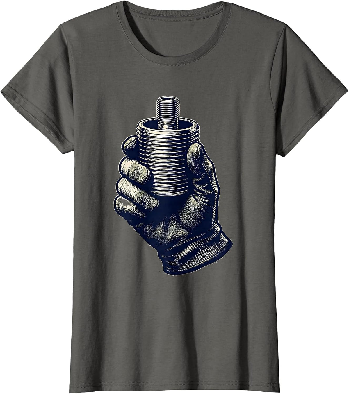 Women's Pipe Coupling Funny Plumber Pipefitter Occupational Humor T-Shirt - Asphalt Grey