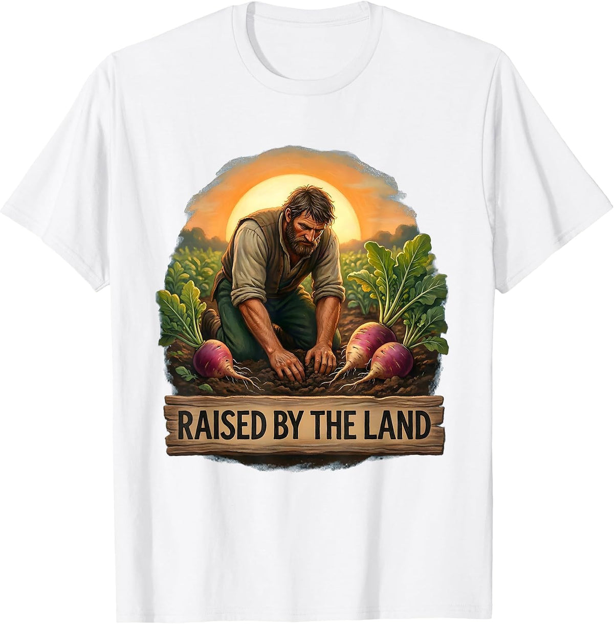 Raised by the Land Rustic Peasant Design T-Shirt - White