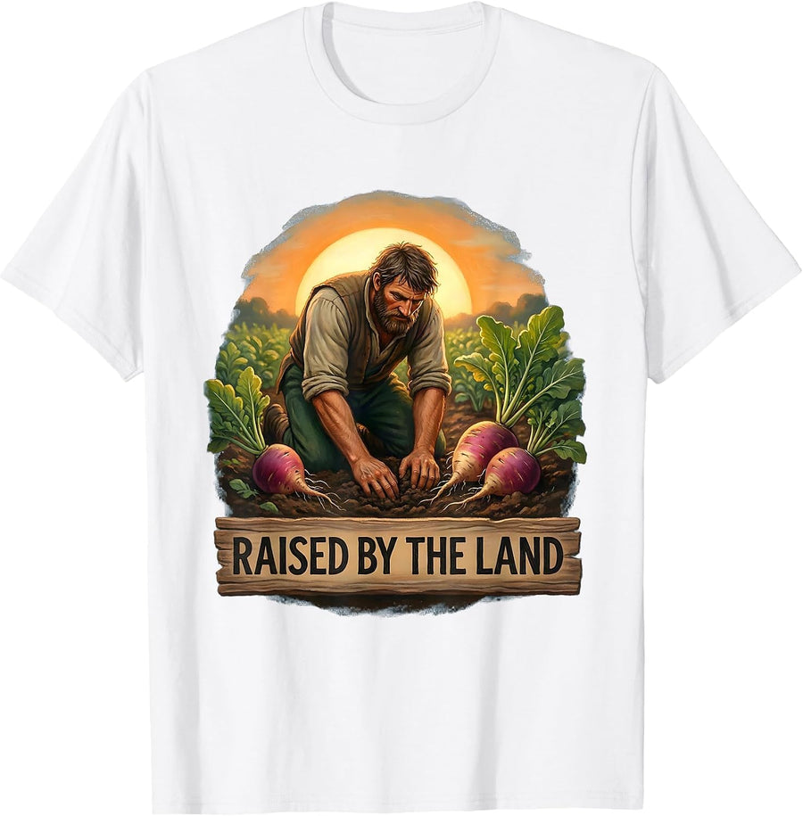Raised by the Land Rustic Peasant Design T-Shirt - White