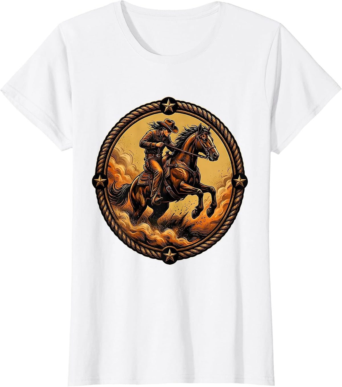 Cowboy Riding Through Dust Storm Graphic T-Shirt - White