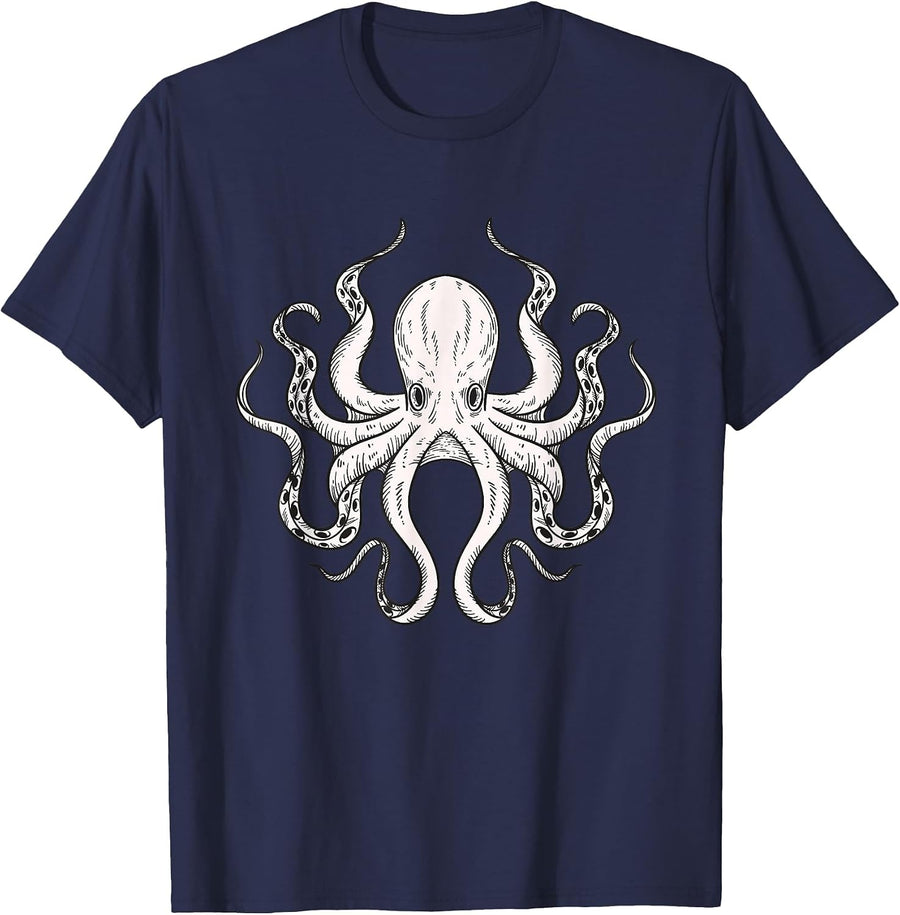 Octopus T-Shirt Kraken Tshirt Men Women Boys Girls Kids Tees T-Shirt - Navy Blue