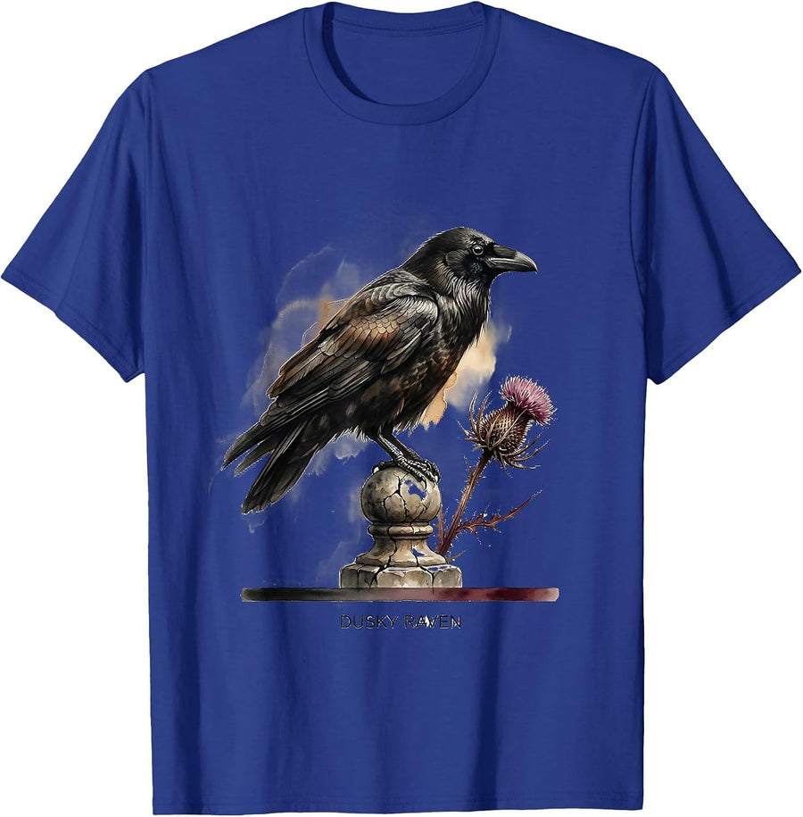 Dusky Raven Watercolor Gothic Vintage Raven Lover Art T-Shirt - Royal Blue
