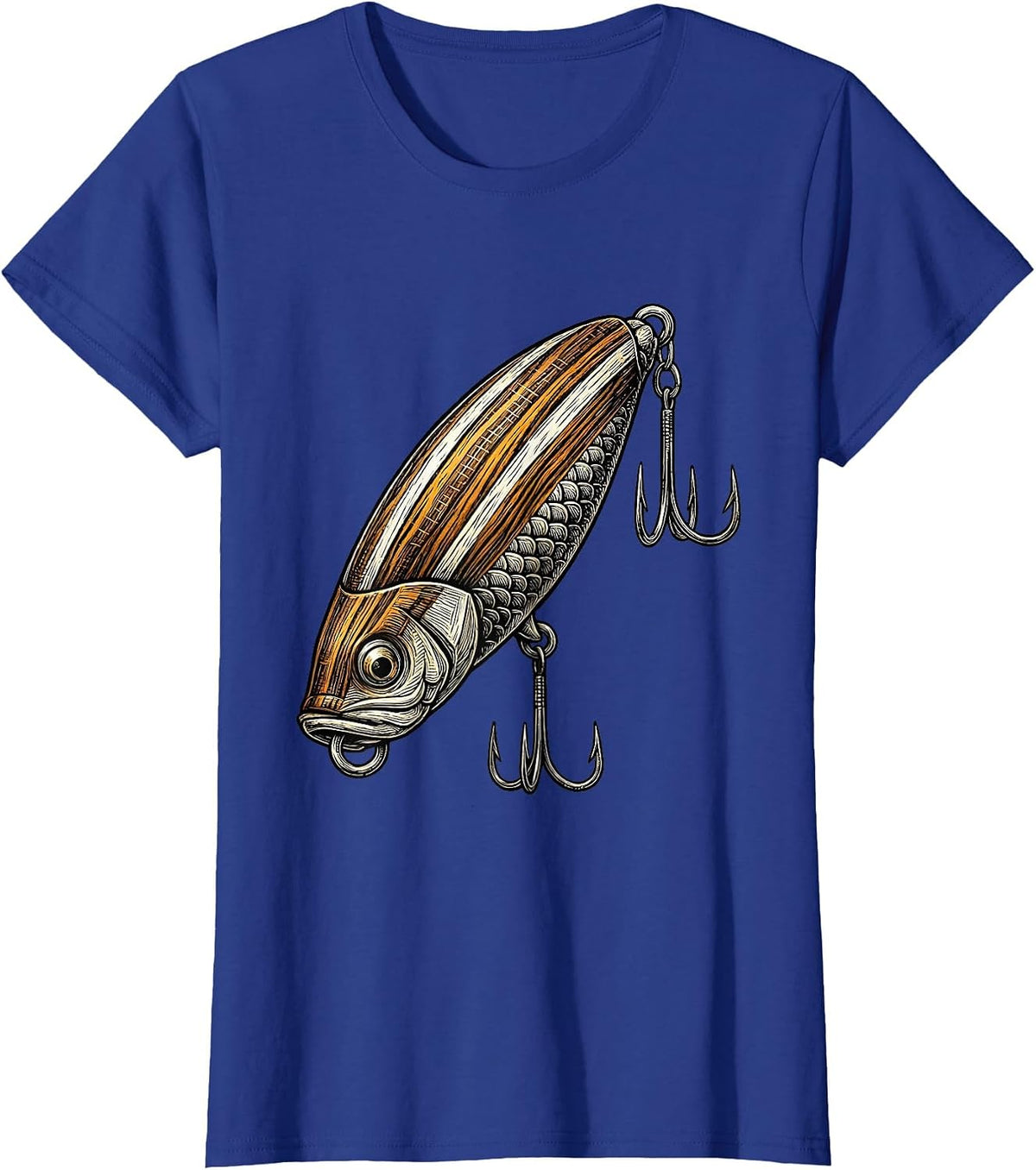 Women's Vintage Fishing Lure Treble Hook Illustration T-Shirt - Royal Blue