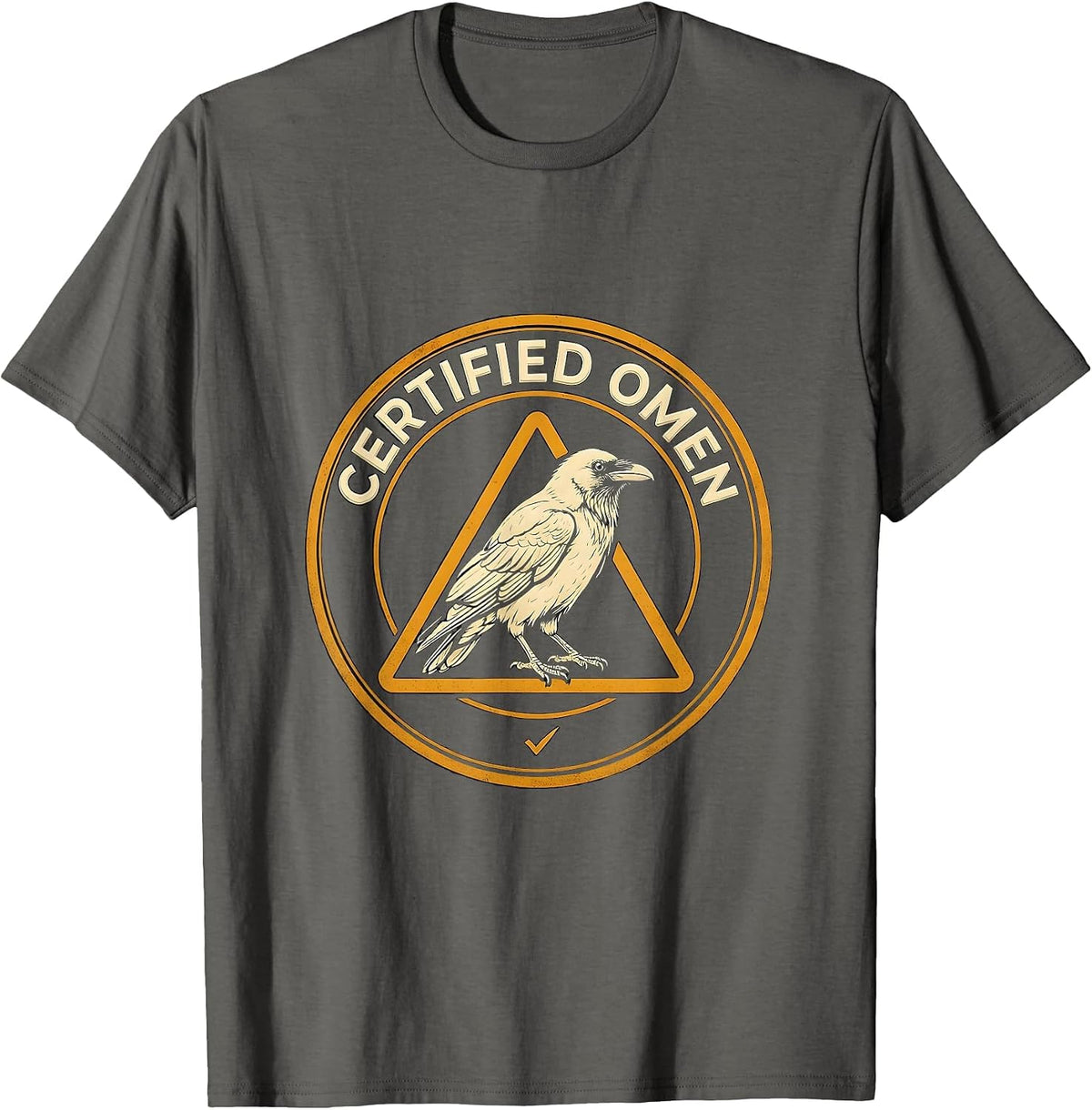 Men's Certified Omen Crow Silhouette Gothic Halloween Dark Humor T-Shirt - Asphalt Grey