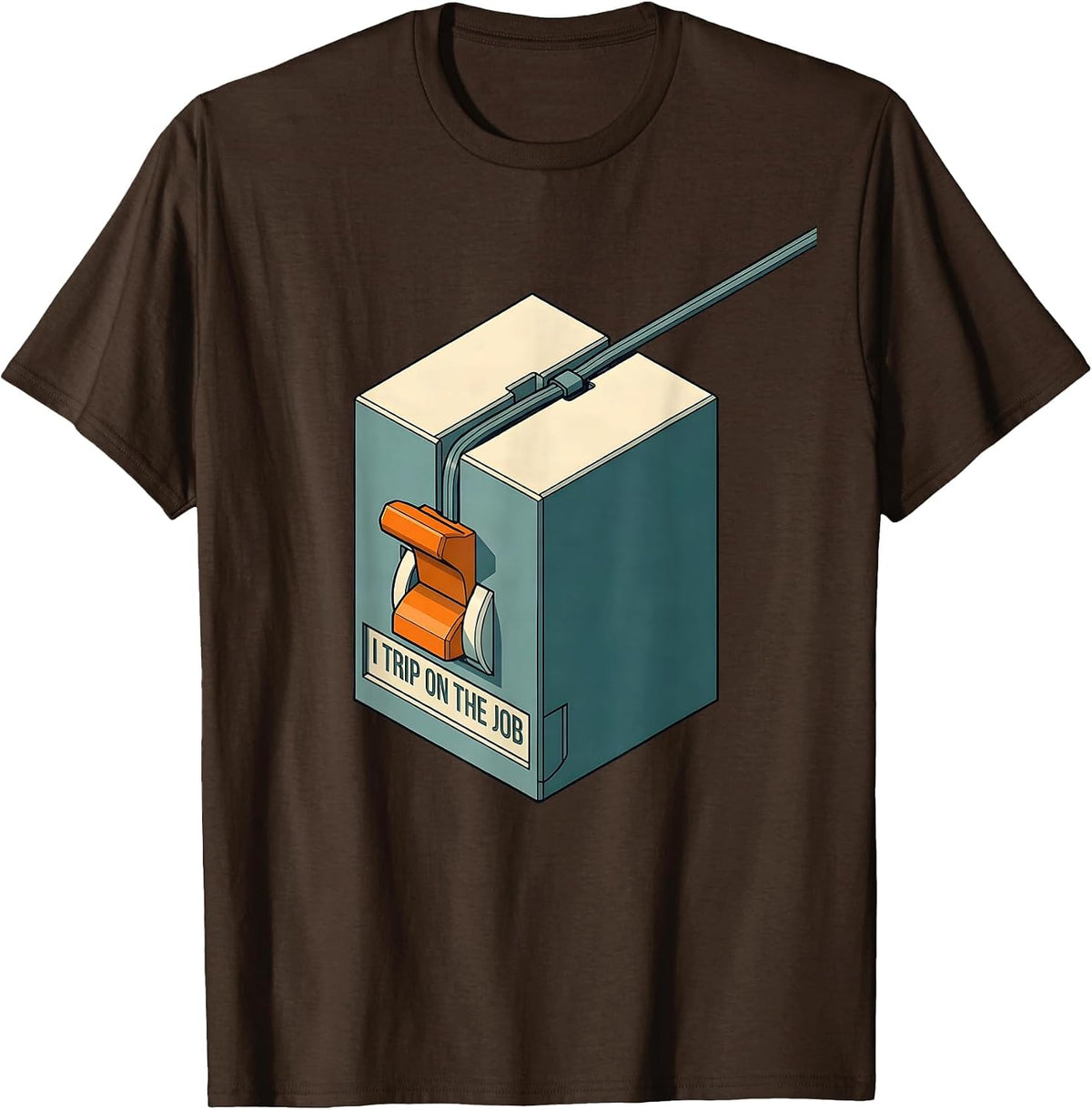 Men's I Trip On The Job Funny Electrician Skeleton Sarcastic Humor T-Shirt - Brown