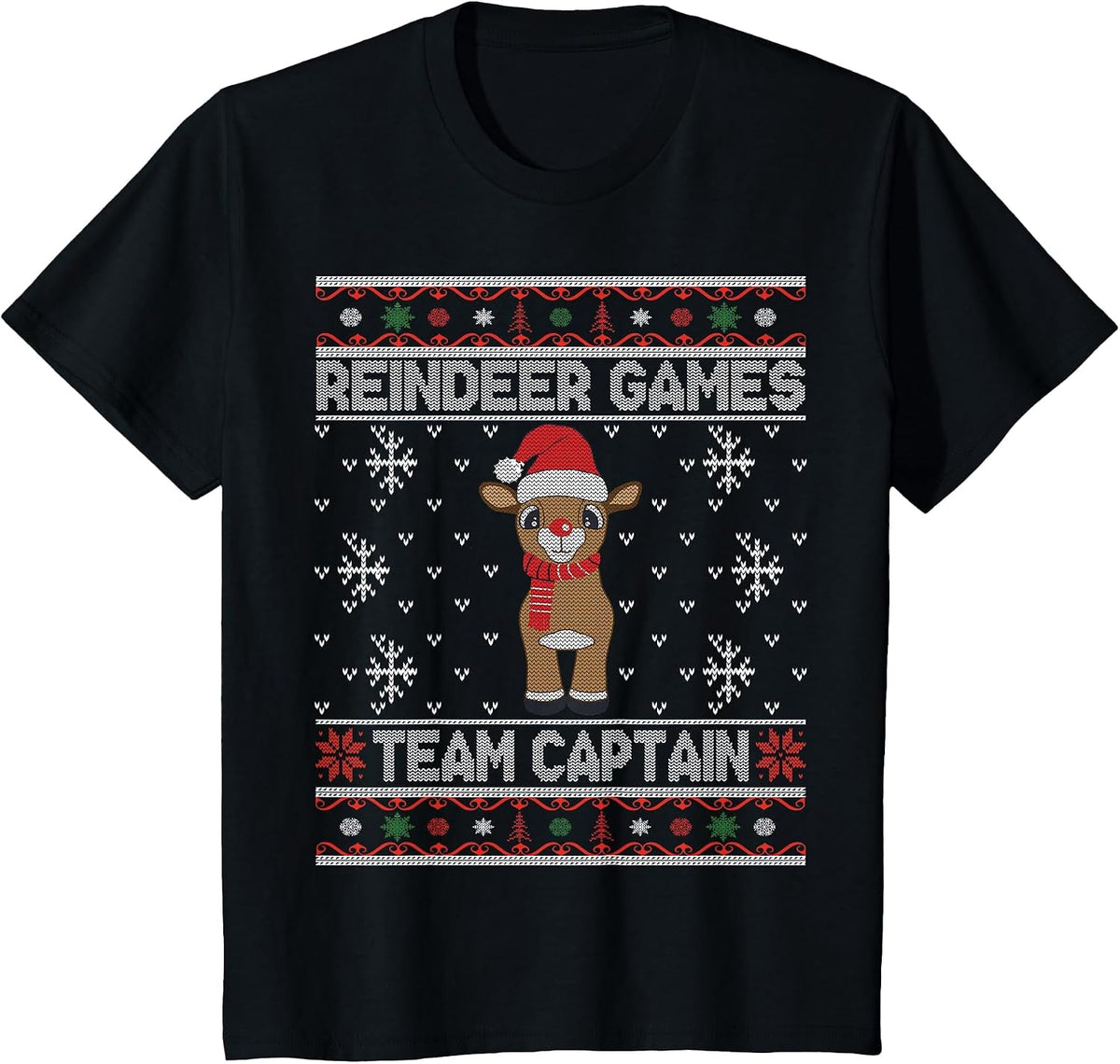Reindeer Game Team Captain Ugly Xmas Party Sweater T-Shirt - Black