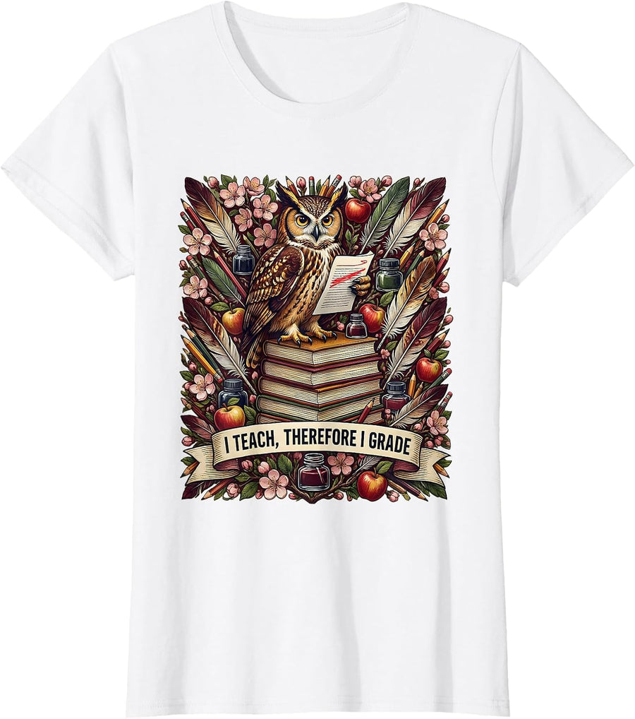 Women's I Teach Therefore I Grade English Teacher Design T-Shirt - White
