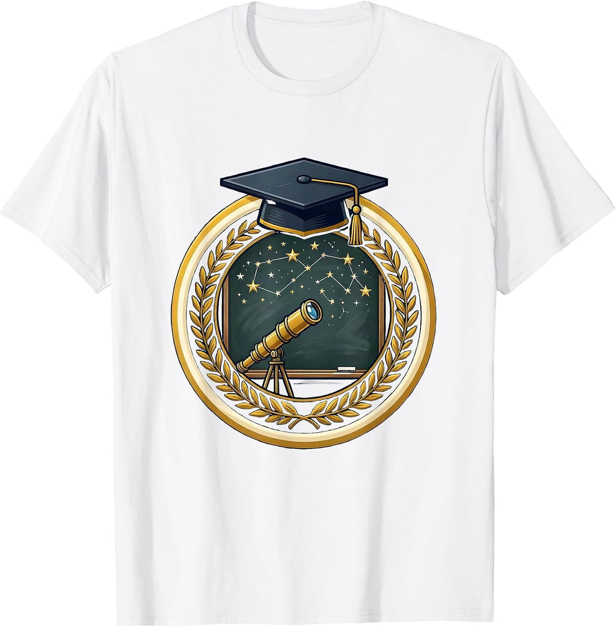 Men's Telescope Stargazing Chalkboard Science Design T-Shirt - White