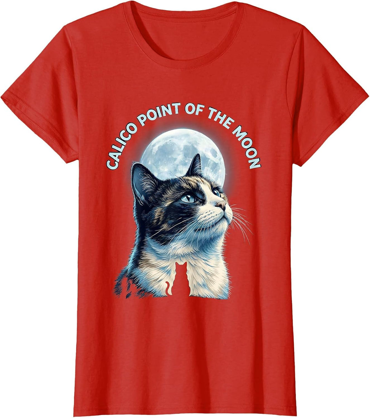 Women's Calico Point Of The Moon Funny Cat Lover 90s Retro T-Shirt - Red