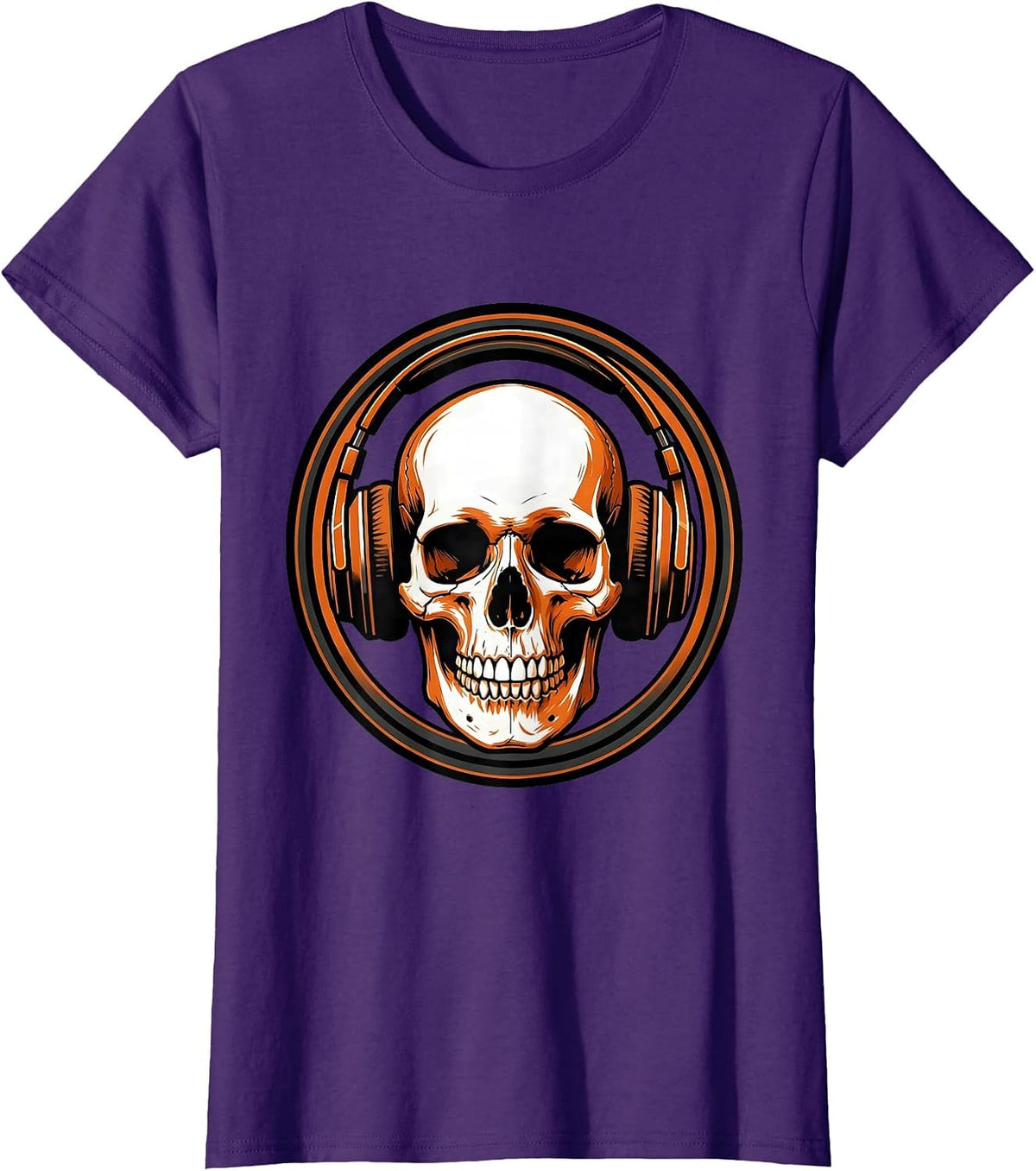 Women's Skull With Oversized Headphones Graphic Tee T-Shirt - Purple