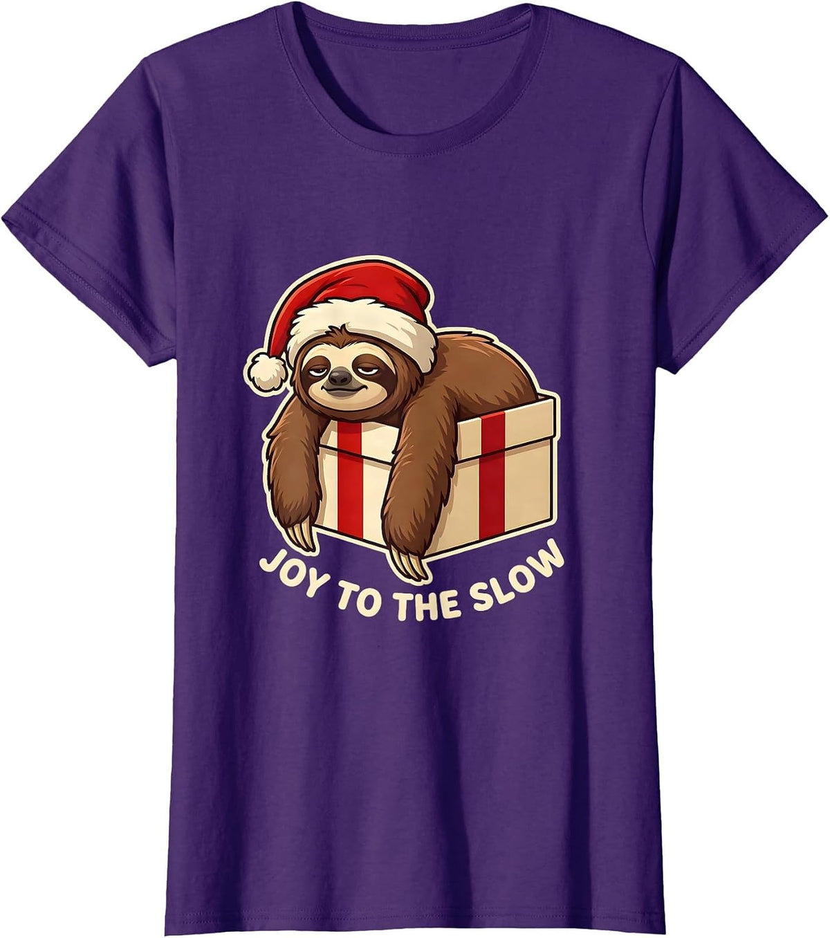 Women's Joy To The Slow Funny Sloth Lover Ugly Sweater Christmas T-Shirt - Purple