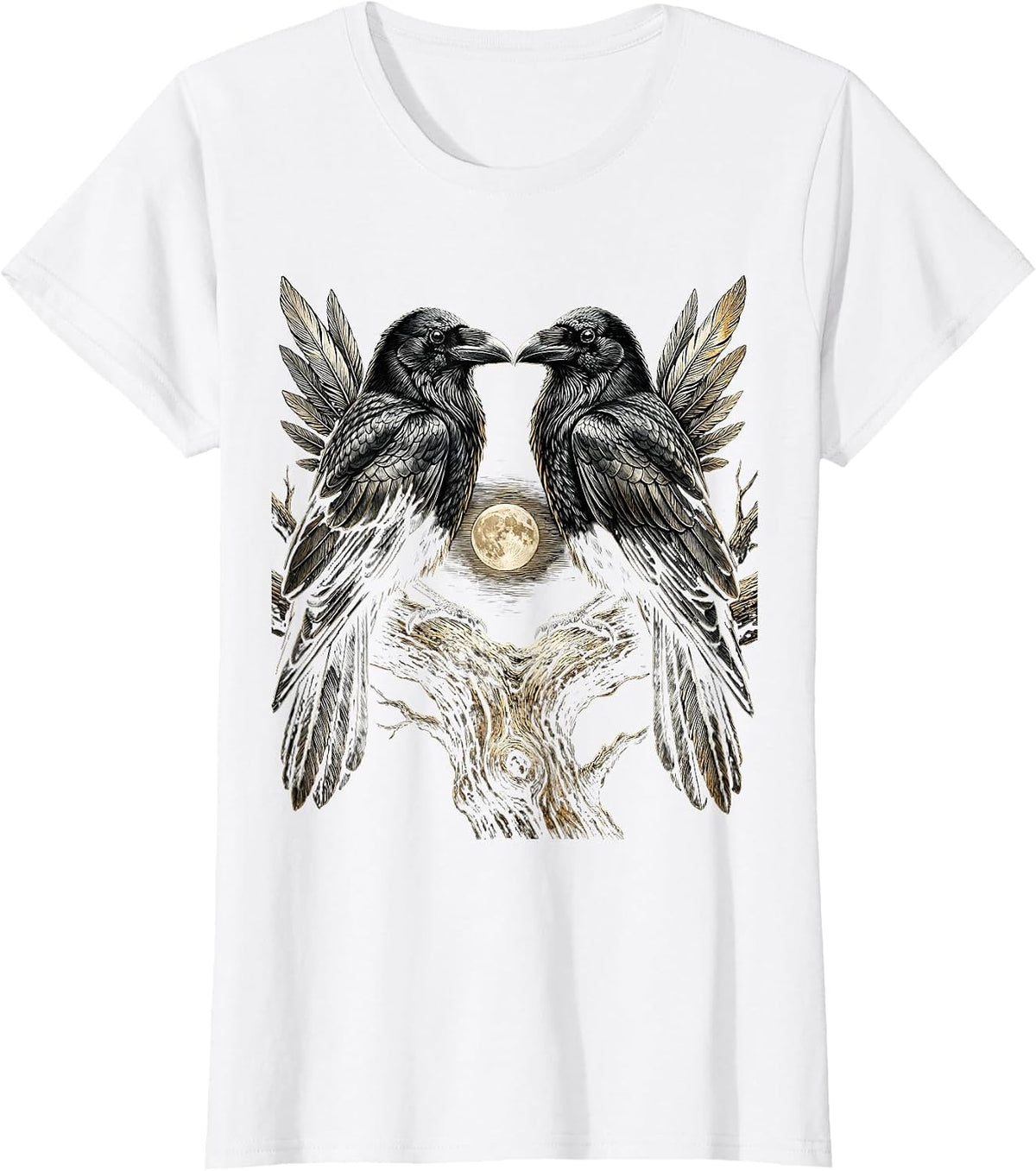 Two Crows on a Branch Facing Each Other T-Shirt - White