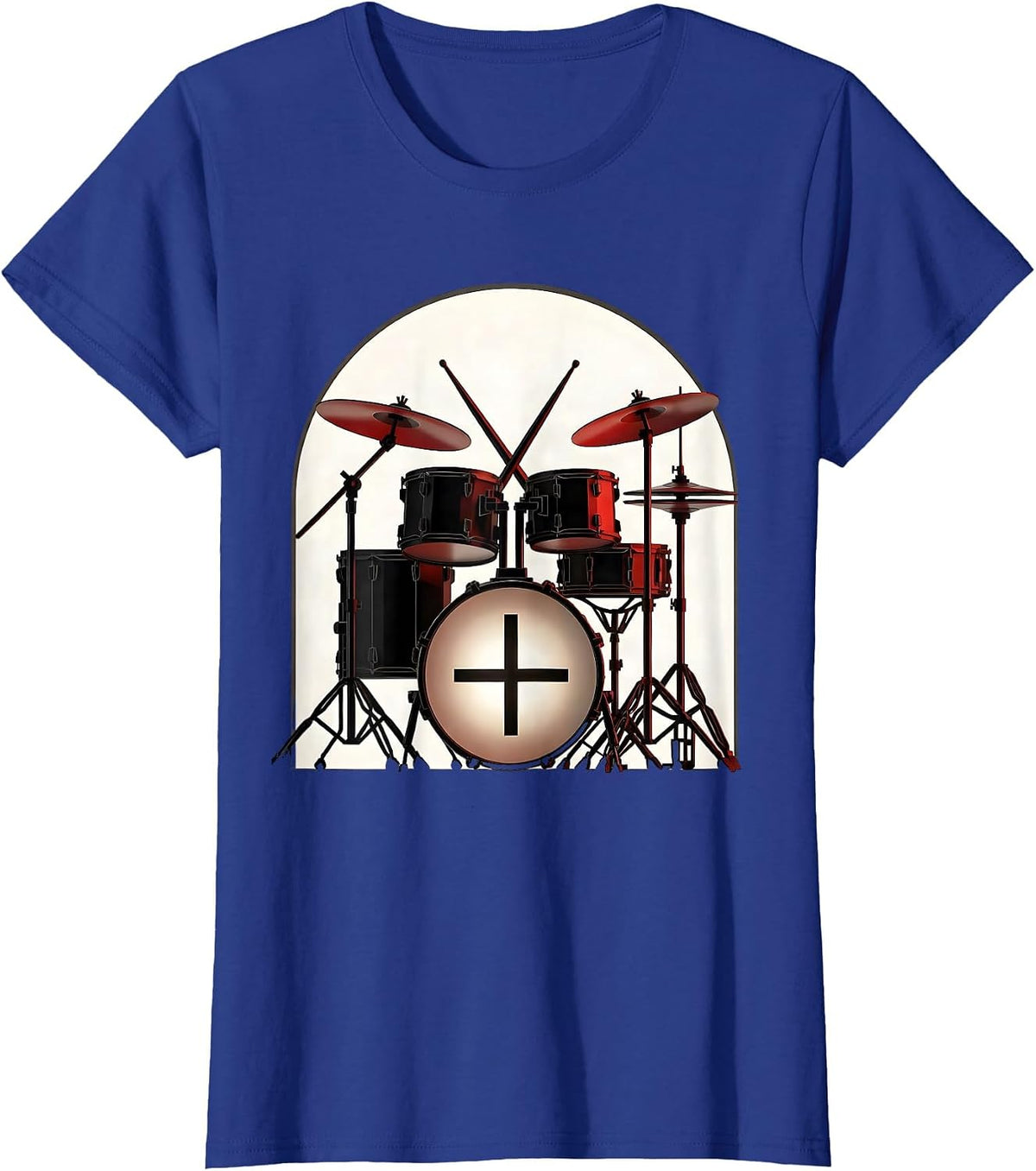 Geometric Drum Kit Church Arch Christian Musician Worship T-Shirt, Women, Royal Blue, XX-Large - As Pictured