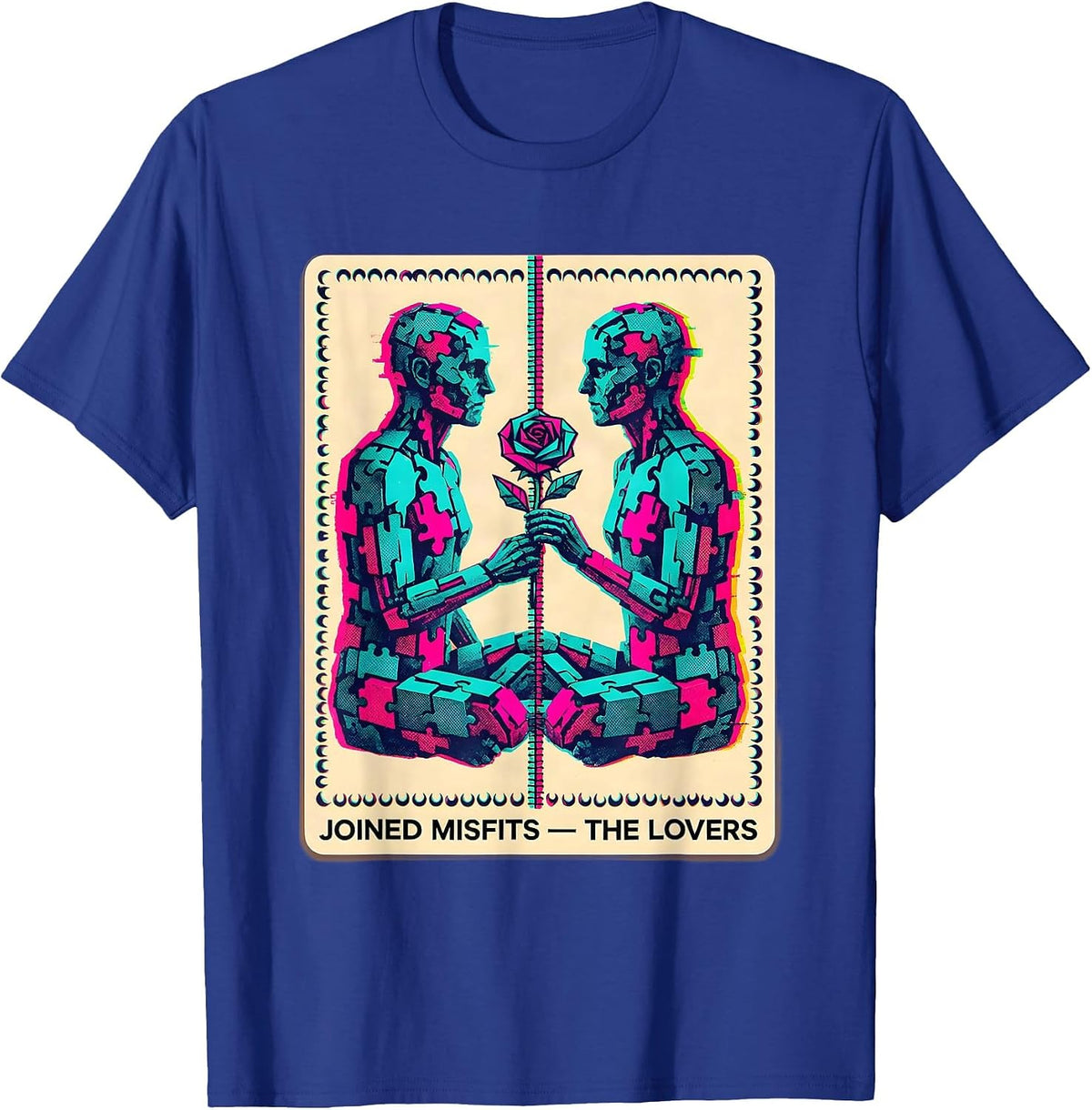 Men's Joined Misfits The Lovers Risograph Spooky Romance Halloween T-Shirt - Royal Blue