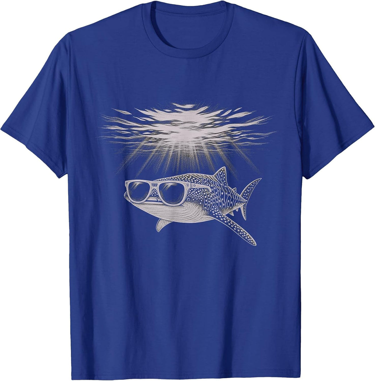 Cool Whale Shark Wearing Sunglasses Drawing Art Design T-Shirt - Royal Blue