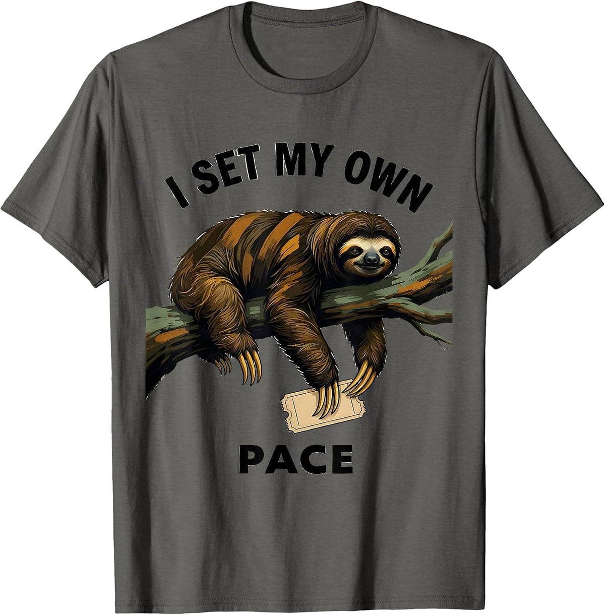 Men's I Set My Own Pace Funny Sloth Lazy Humor Animal Lover Gift T-Shirt - Asphalt Grey