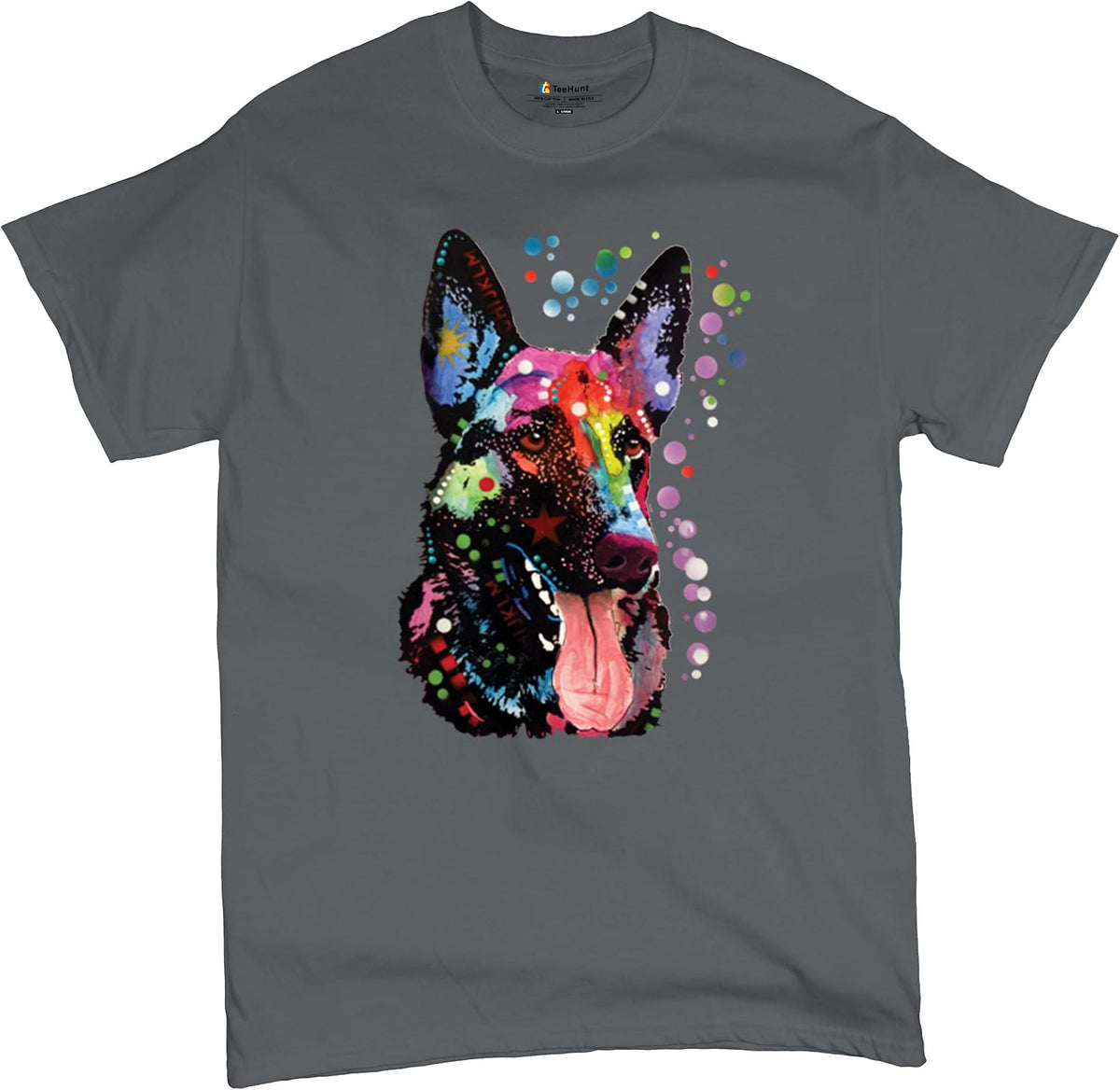 Dean Russo German Shepherd T-Shirt Colorful Dog Best Friend Men's Tee - Charcoal