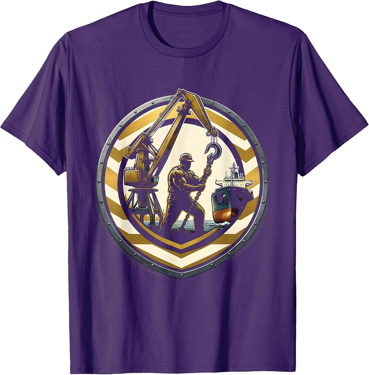 Labor Day Dock Worker Crane Unloading Ship T-Shirt - Purple