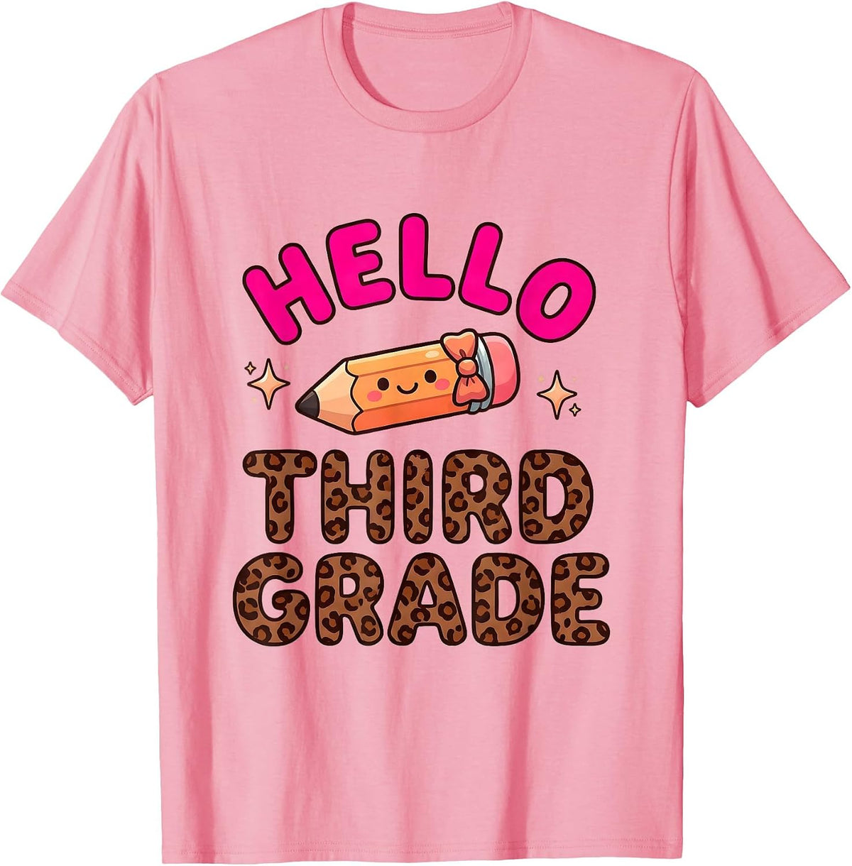 Men's Hello Third Grade Cute Kawaii Leopard Back To School Teacher T-Shirt - Pink