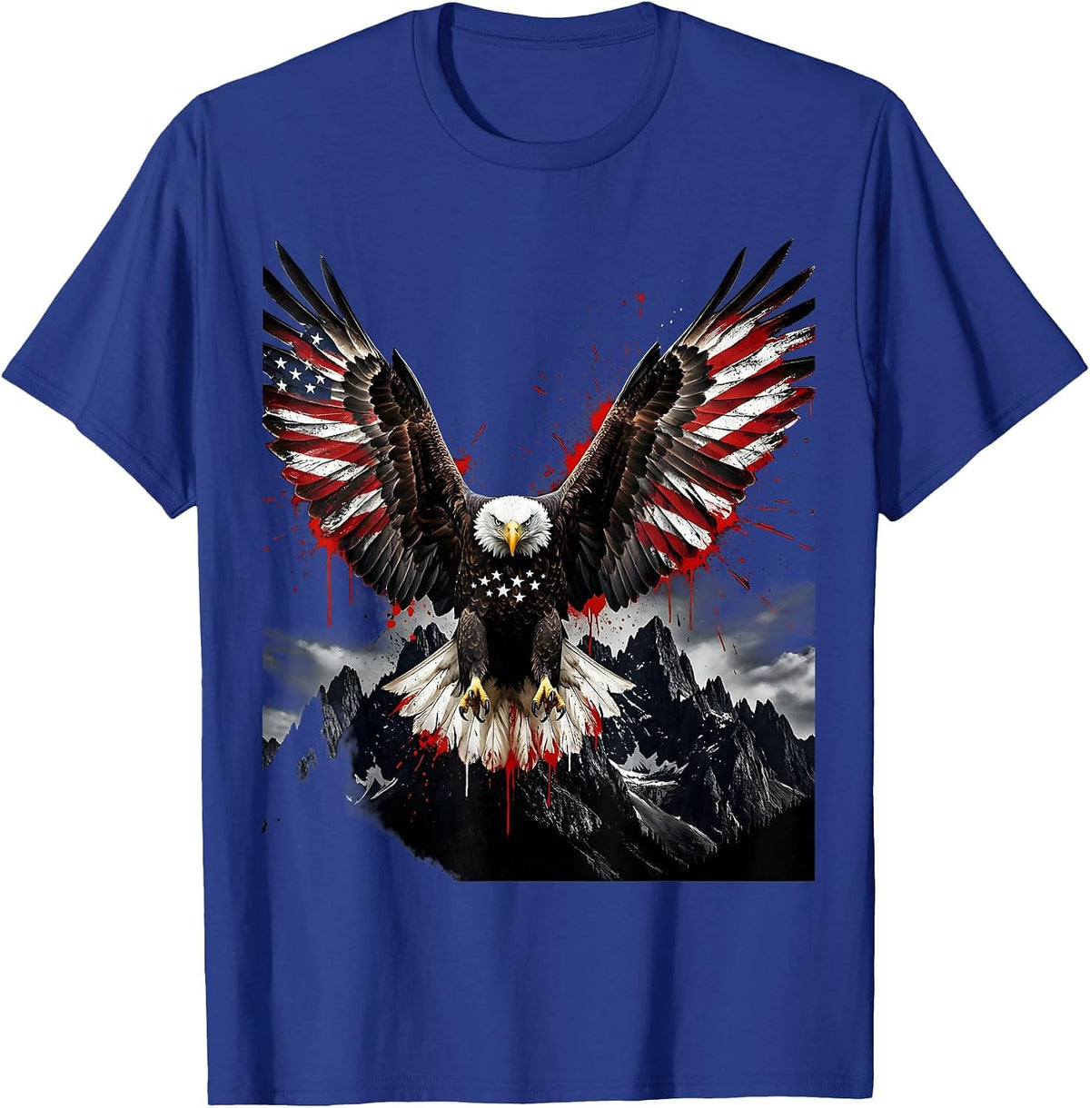 Men's Bald Eagle Soaring Over Mountain Range T-Shirt - Royal Blue