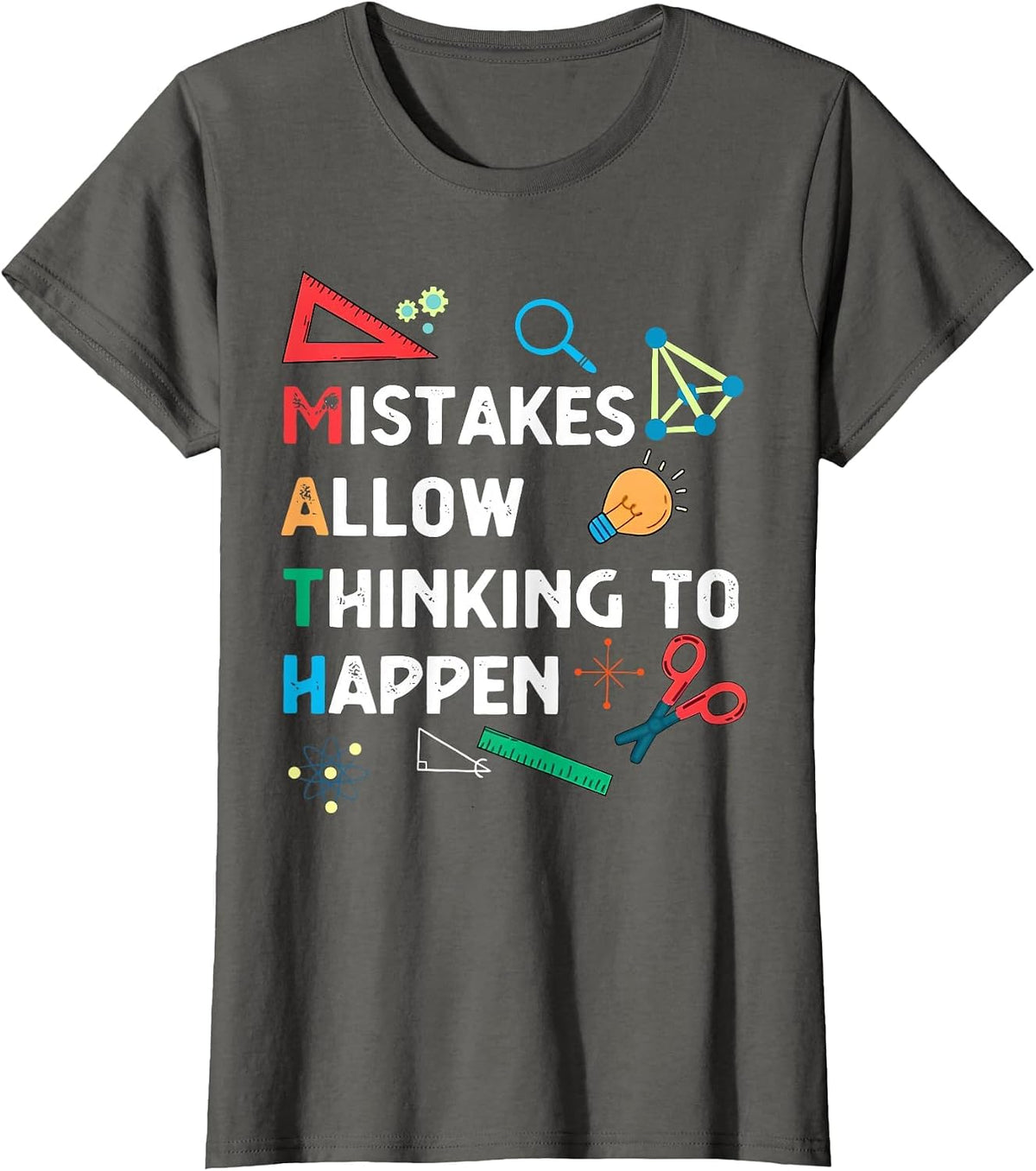 Retro Mistakes Allow Thinking to Happen Math Teacher Student T-Shirt - Asphalt Grey