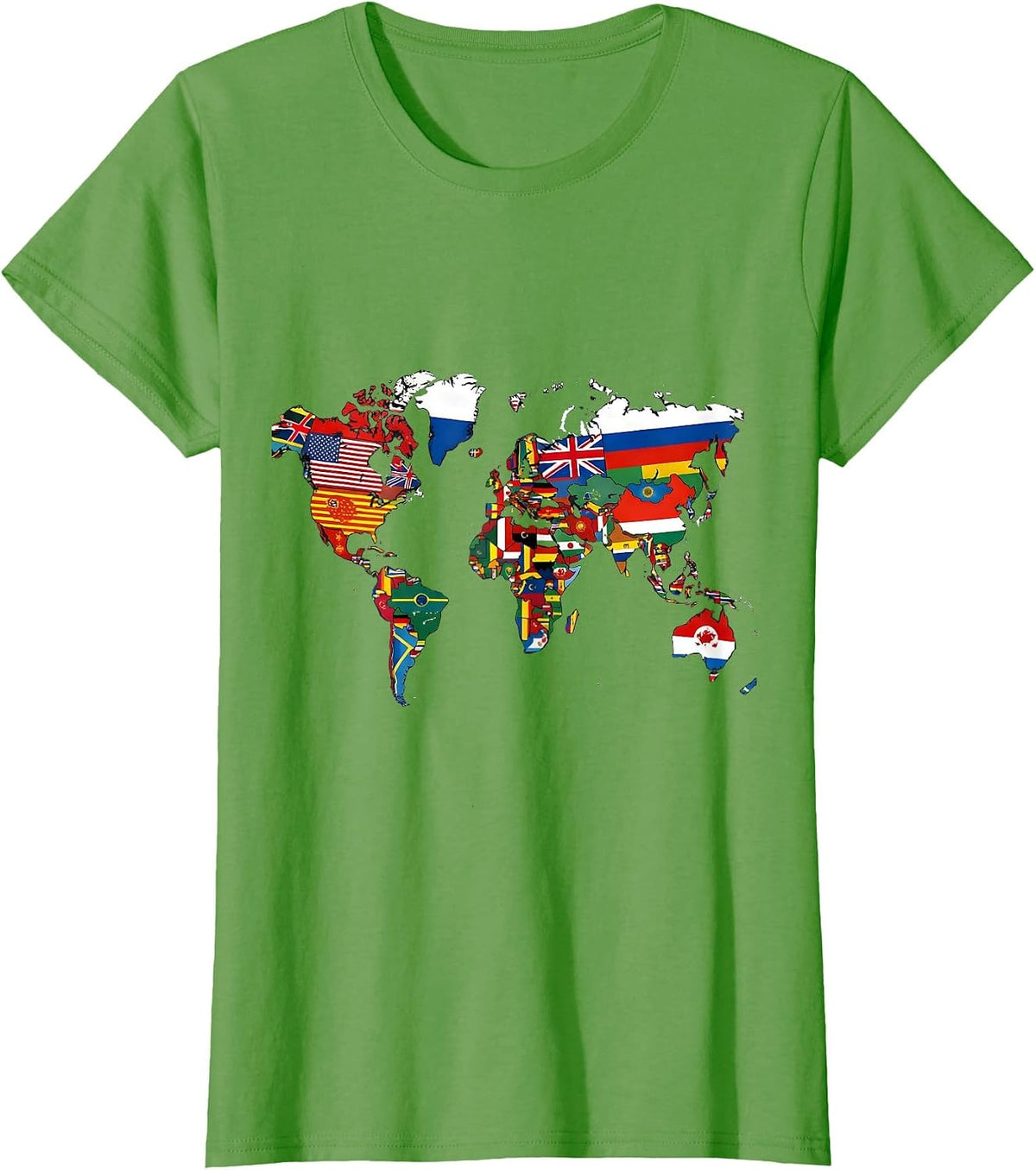 Women's World Flags Map Colorful Geography Lover Reference Chart T-Shirt - Grass Green