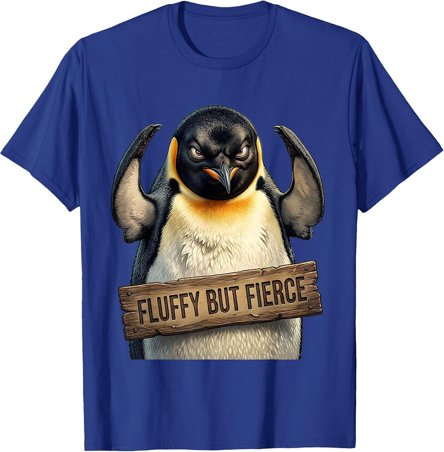 Fluffy But Fierce Penguin Graphic Design T-Shirt - Royal Blue