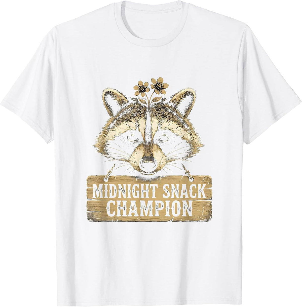 Men's Midnight Snack Champion Raccoon Design T-Shirt - White