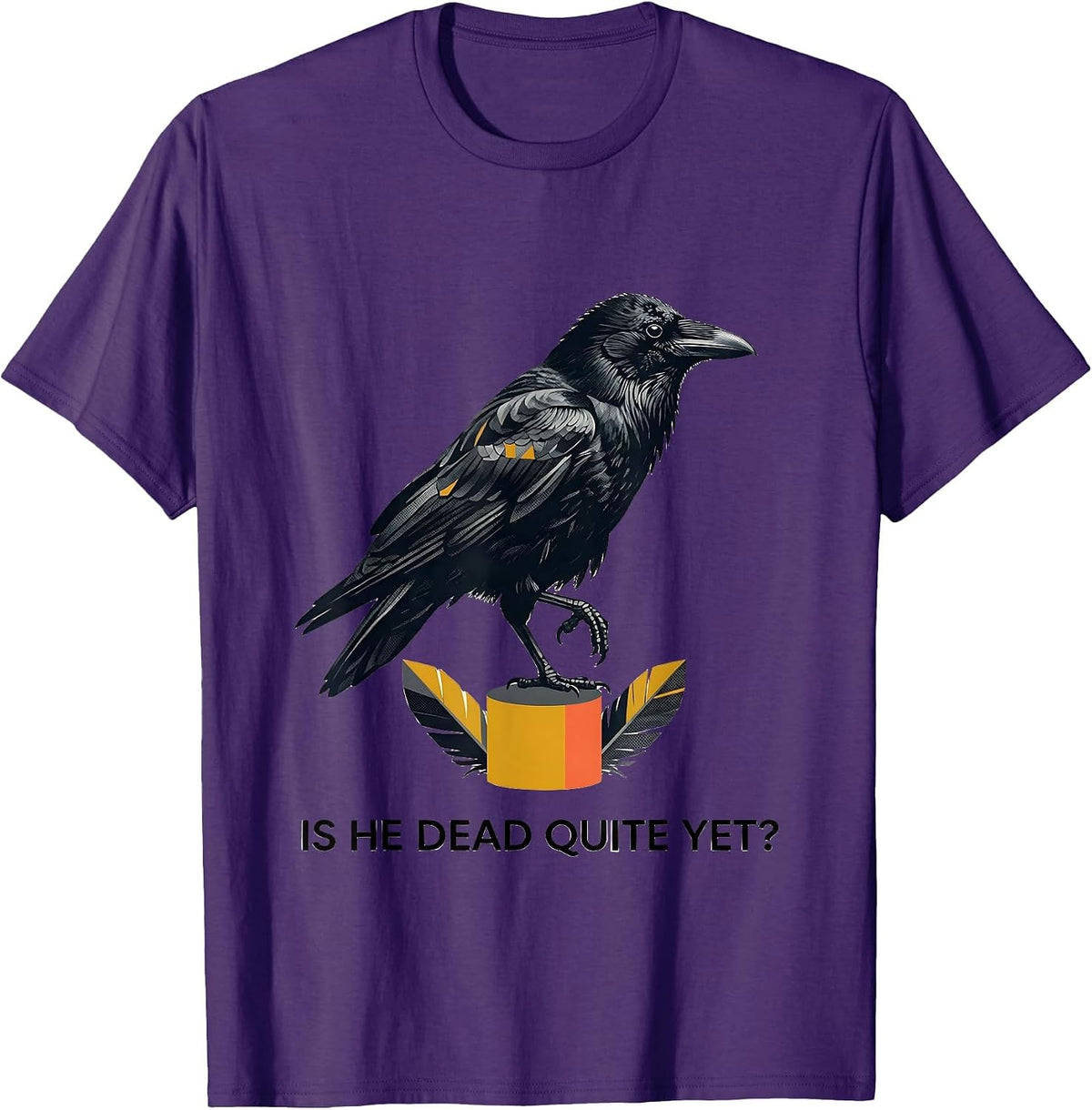 Men's Is He Dead Quite Yet Midcentury Modern Dark Humor Crow T-Shirt - Purple