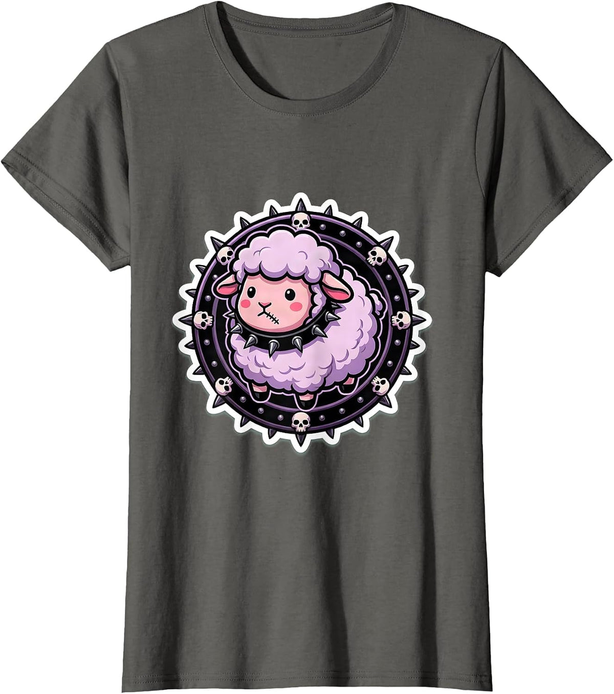 Women's Cute But Dangerous Lamb Spiked Collar Graphic T-Shirt - Asphalt Grey
