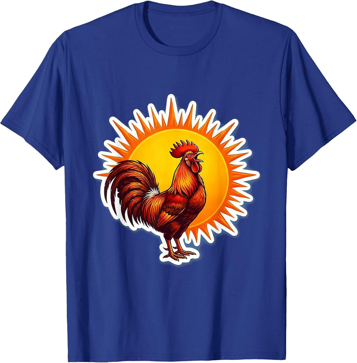 Men's Rooster Crowing at Rising Sun Graphic Design T-Shirt - Royal Blue