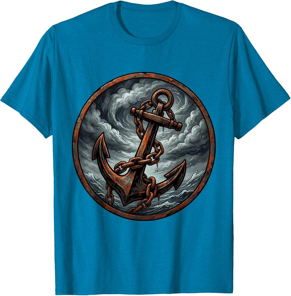 Chained Anchor Storm Clouds Grunge Graphic T-Shirt - Sapphire Blue
