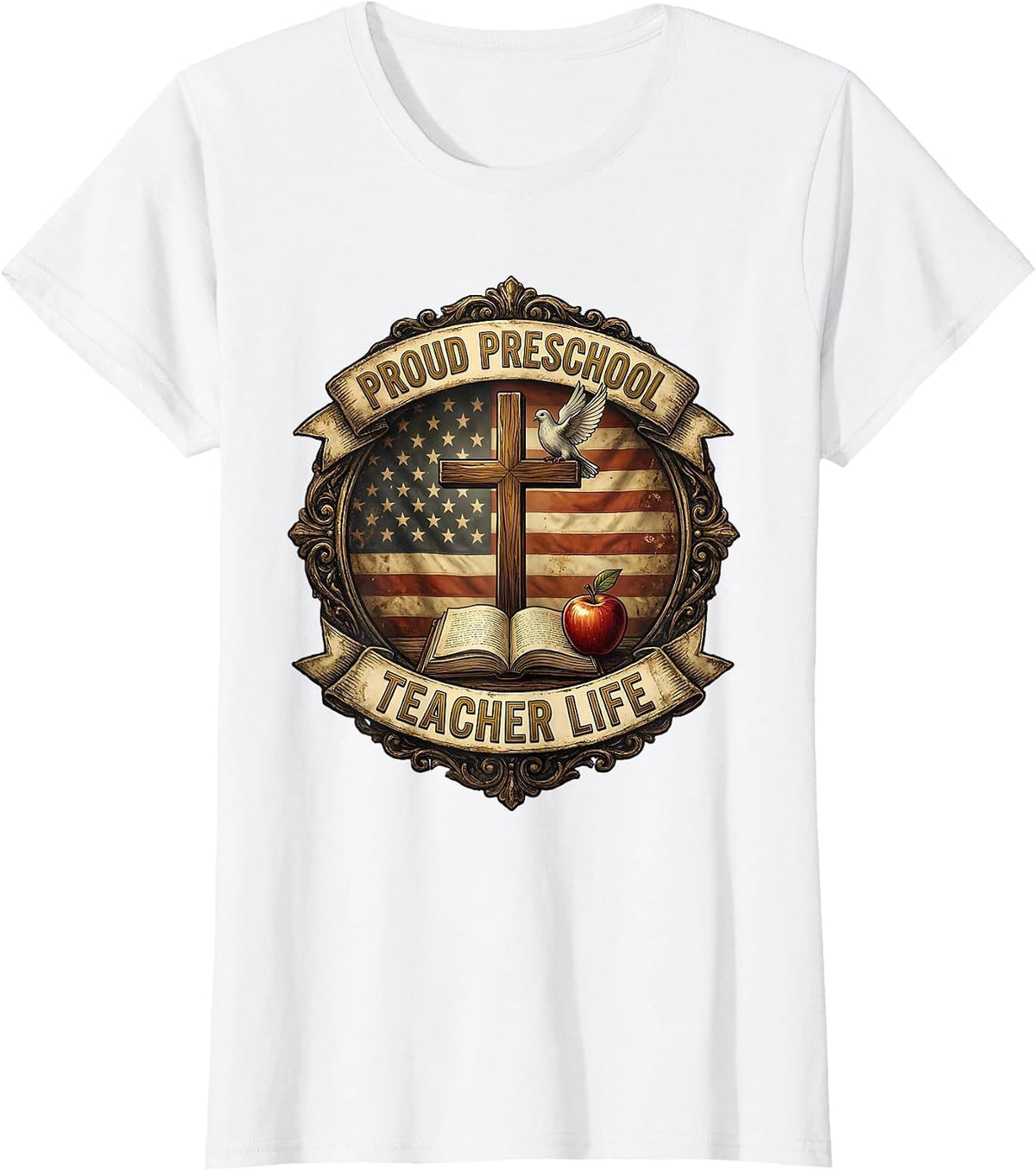 Women's Proud Preschool Teacher Life Educator Design T-Shirt - White