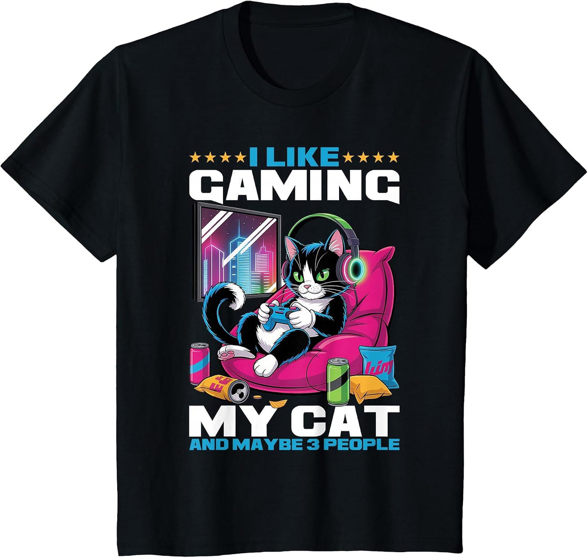 Gamer Gaming Cat Video Game T-Shirt - Black