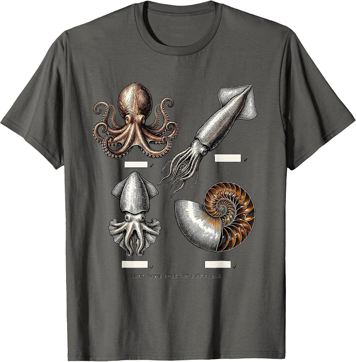 I Can Name Every One of These Vintage Octopus Squid T-Shirt - Asphalt Grey