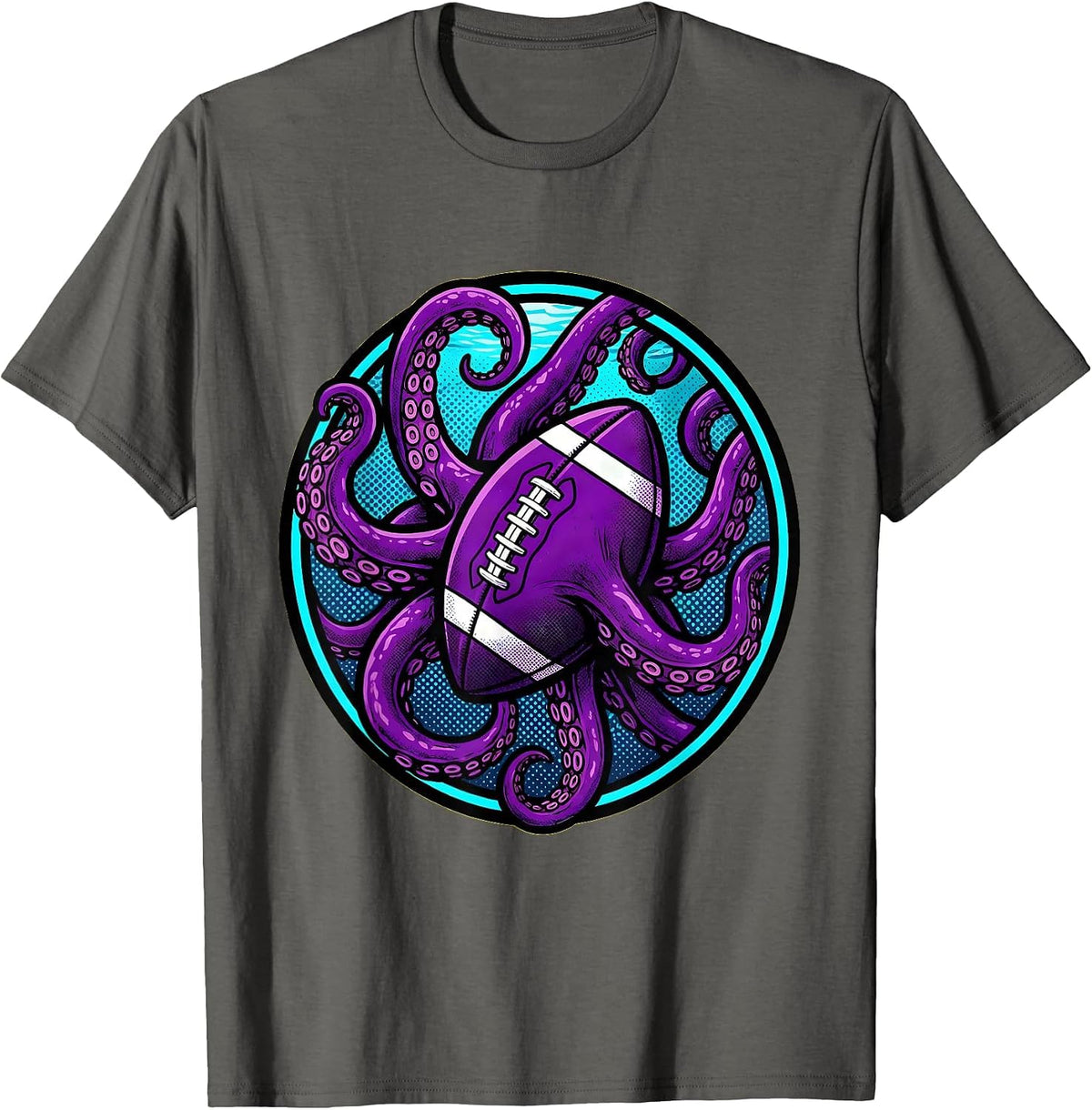 Men's Purple Football Octopus Underwater Art Design T-Shirt - Asphalt Grey