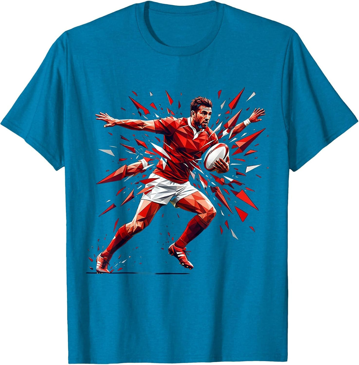 Rugby Player Spinning Out of Tackle Graphic T-Shirt - Sapphire Blue