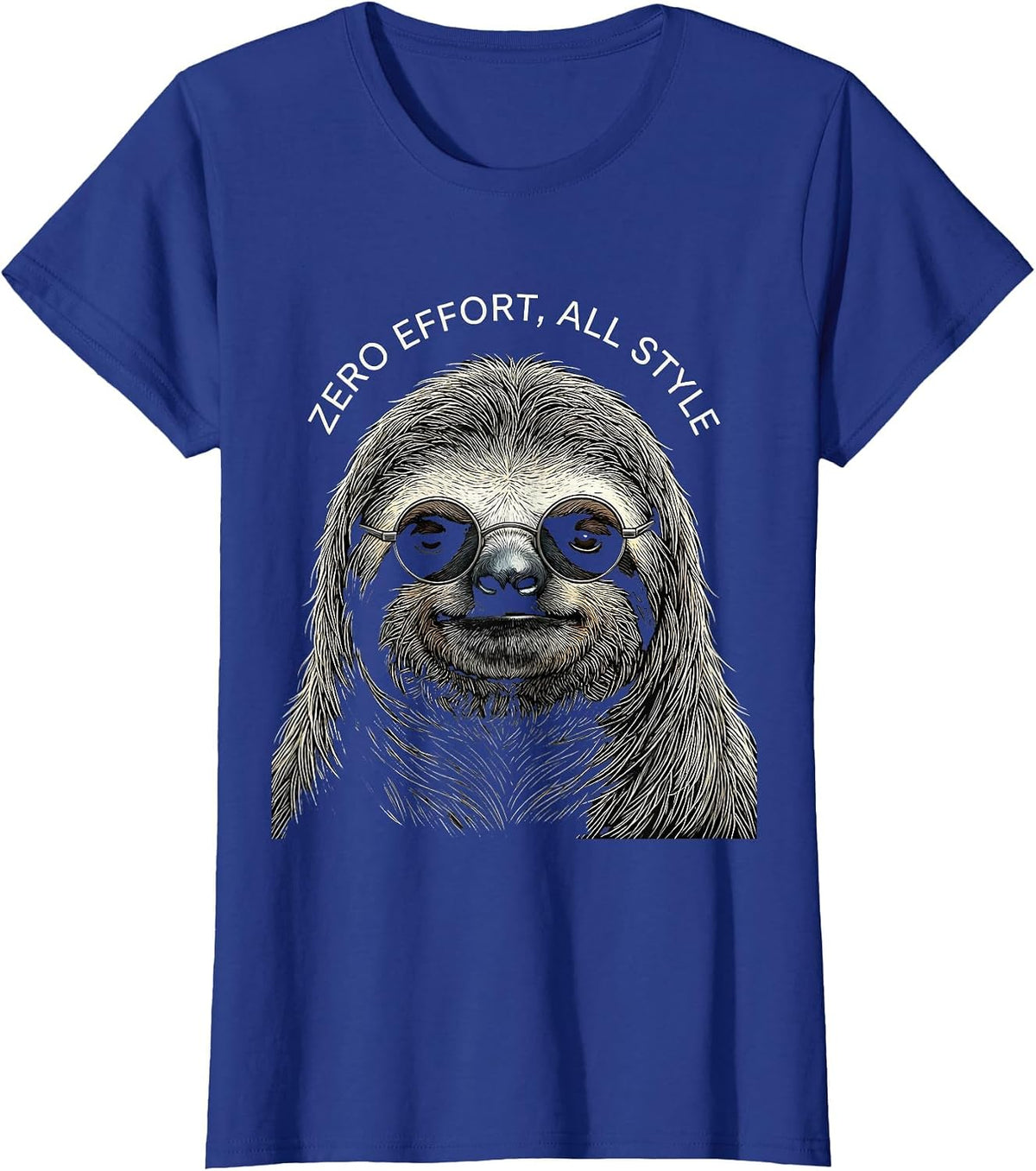 Women's Zero Effort, All Style Line Art Sloth Sunglasses Novelty T-Shirt - Royal Blue