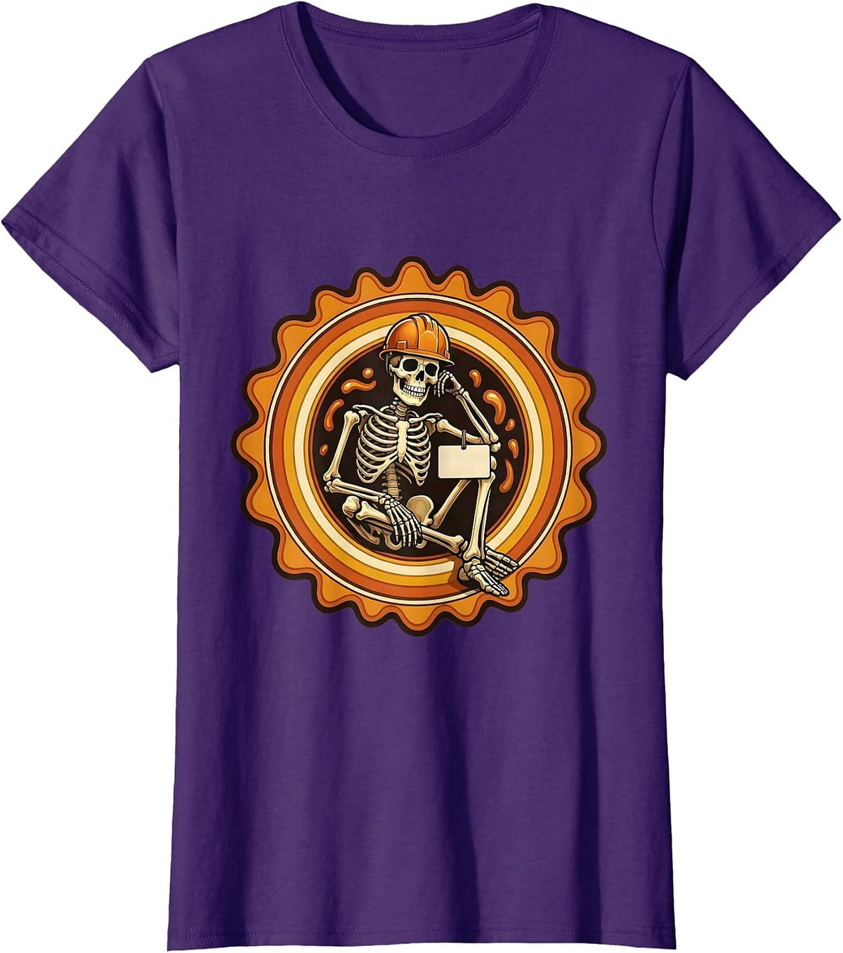 Women's Labor Day Skeleton Hard Hat Day Off Graphic T-Shirt - Purple