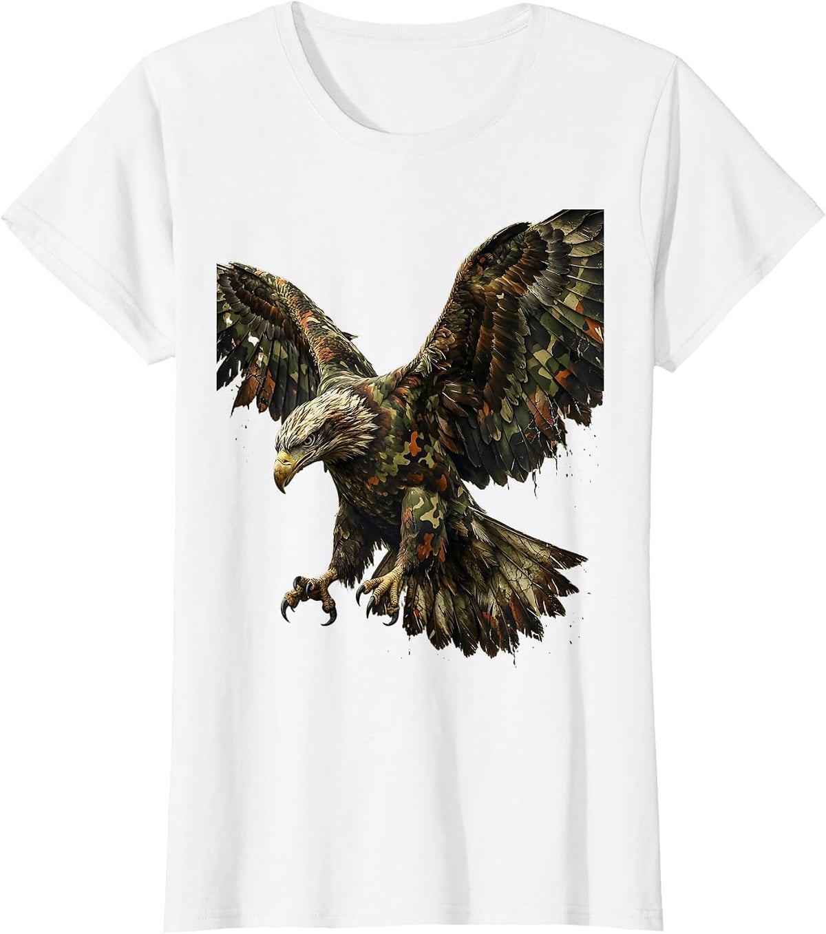 Camo Bald Eagle Wings Spread Patriotic Design T-Shirt - White