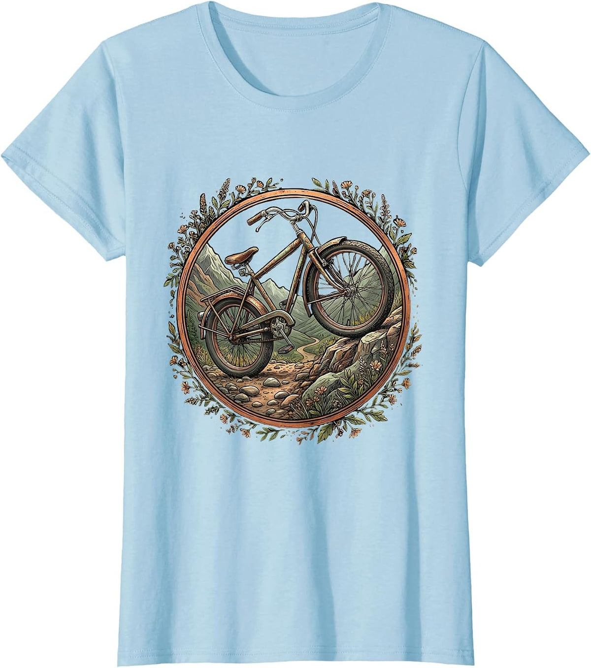 Rusted Bicycle Mountain Trail Progress Over Perfection T-Shirt - Baby Blue